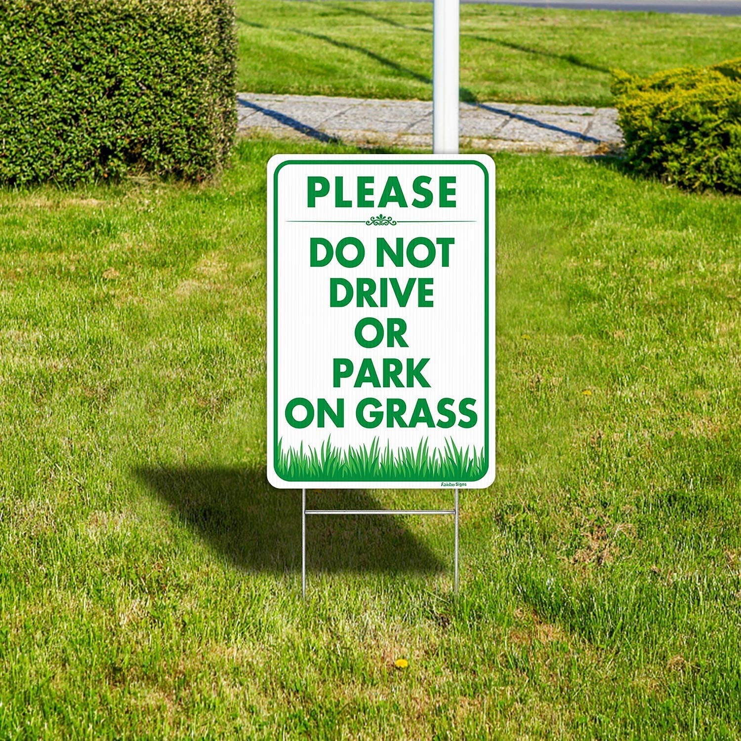Faittoo "Please Do Not Drive Or Park On Grass" Sign with Stake,18 x 12 Inch Double-Sided Corrugated Plastic Yard Lawn Sign, Easy to Assemble, Waterproof, Weather Resistant, Non-Fading