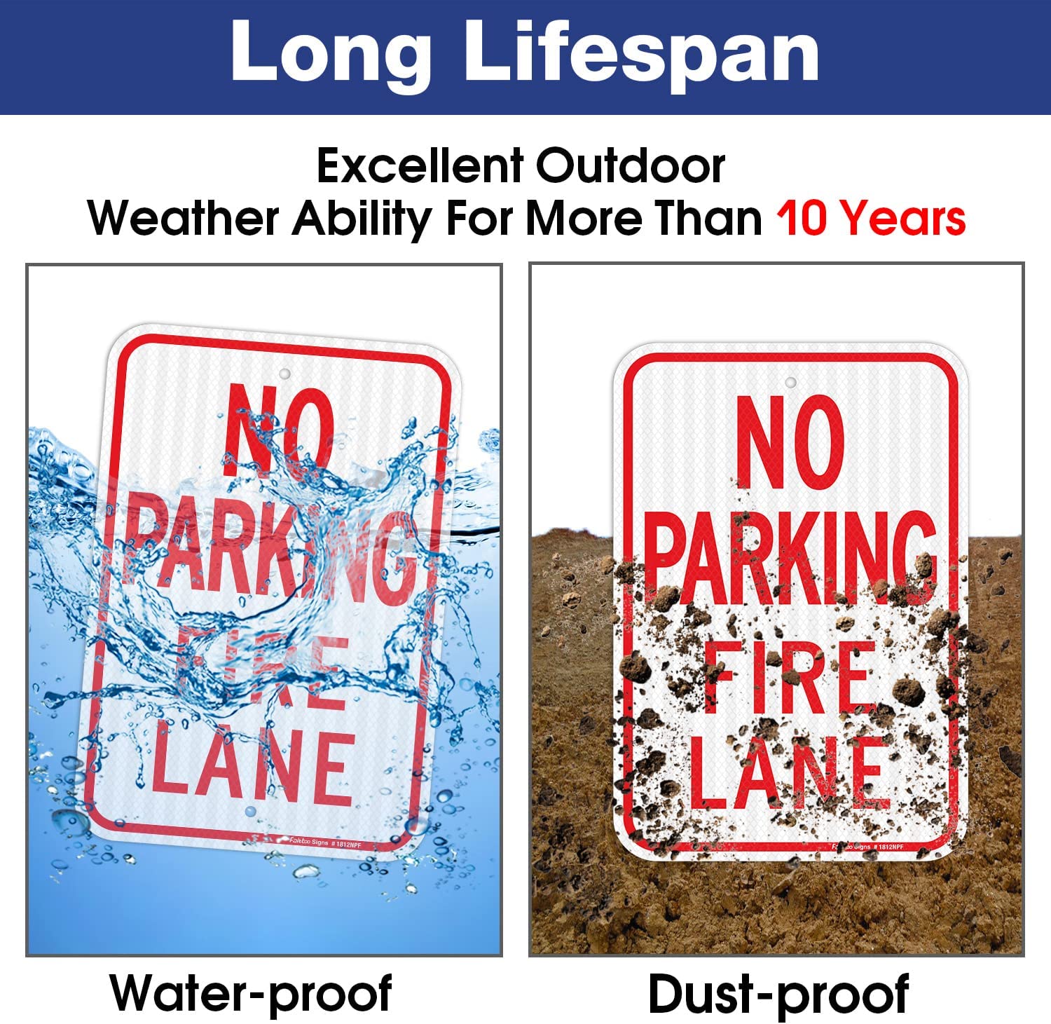 Faittoo No Parking Fire Lane Sign, 18 x 12 Inches Engineer Grade Reflective Sheeting Rust Free Aluminum, UV Protected, Weather/Fade Resistant, Easy to Install and Read, Indoor/ Outdoors Use