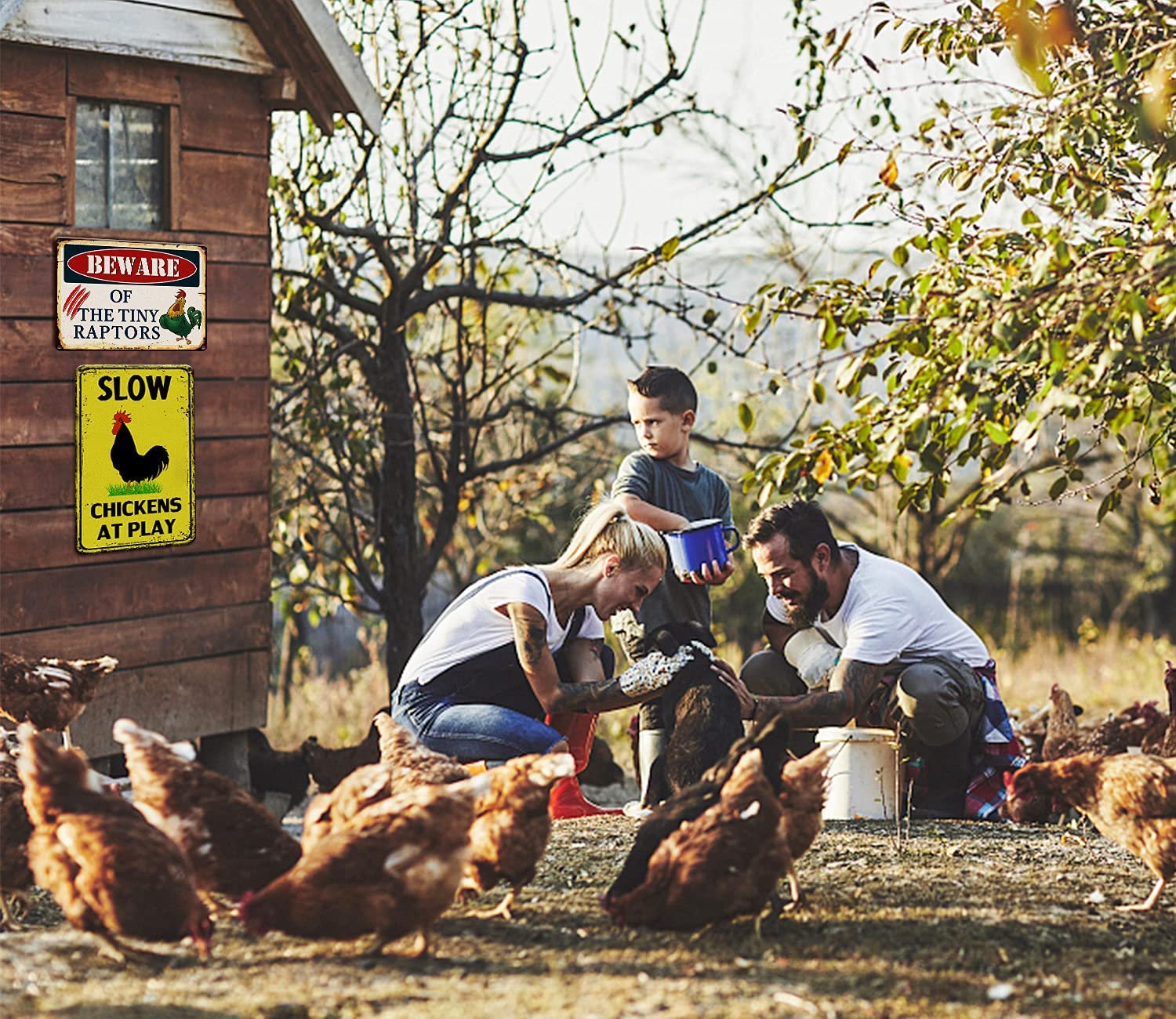 Slow Chickens at Play Caution or Chicken Crossing Sign, 14x10 Inch Rust Free Aluminum Metal Sign,Reflective,Fade Resistant,UV Protected,Weatherproof Up to 7 Years Indoor/Outdoor Use
