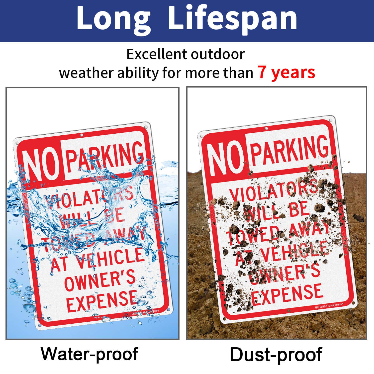 No Parking Sign 2 Pack, Violators Will Be Towed Away at Vehicle Owners Expense, 14 X 10 Reflective .40 Rust Free Aluminum, UV Protected, Weather Resistant, Waterproof, Durable Ink，Easy to Mount