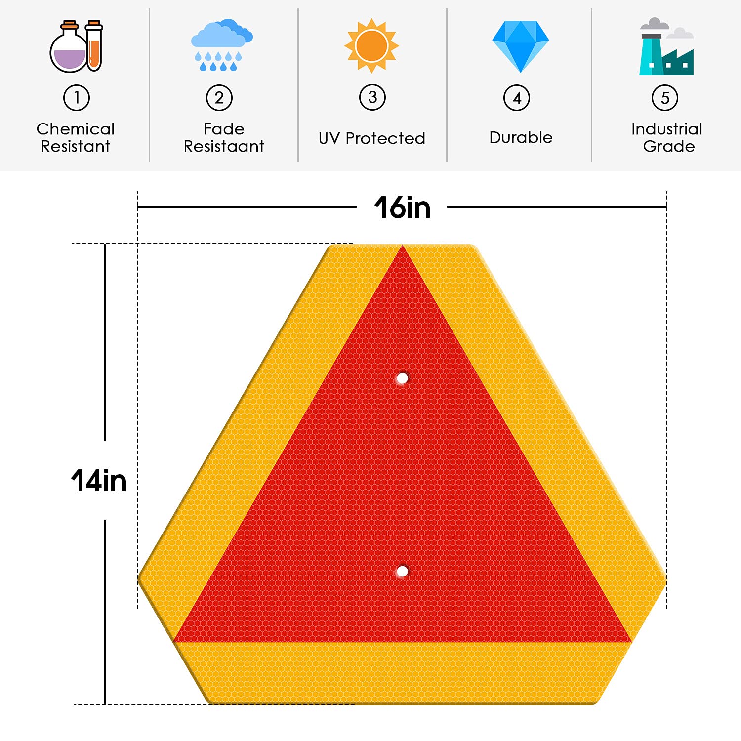 Slow Moving Vehicle Sign Triangle Sign with Reflector, Farm Triangle Safety Sign, SMV Sign, 14 x16 Engineering Grade Reflective Aluminum Golf Cart Accessories, Up to 7 Years Outdoor (Orange)