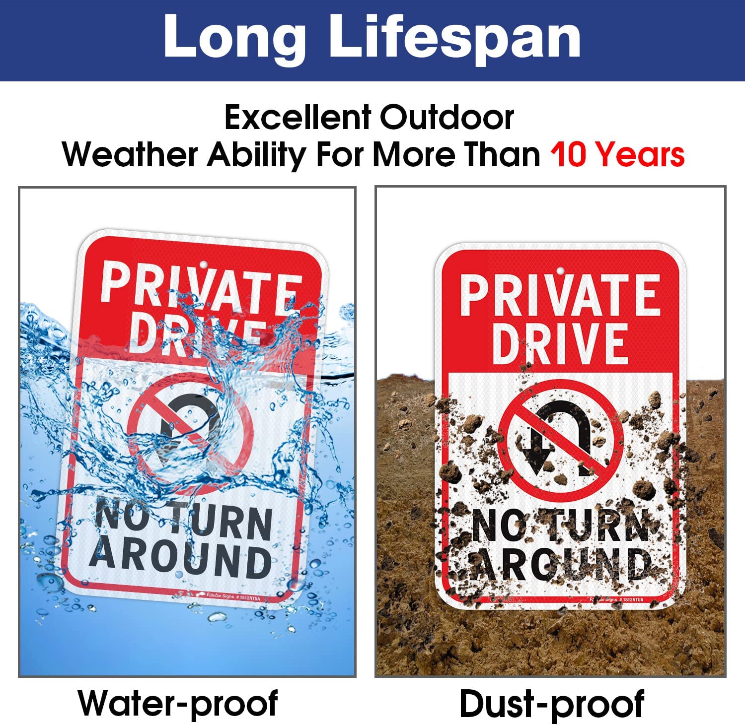 Faittoo Private Drive No Turn Around Sign, 18 x 12 Inches Engineer Grade Reflective Sheeting Rust Free Aluminum, UV Protected, Weather/Fade Resistant, Easy to Install and Read, Indoor/ Outdoors Use