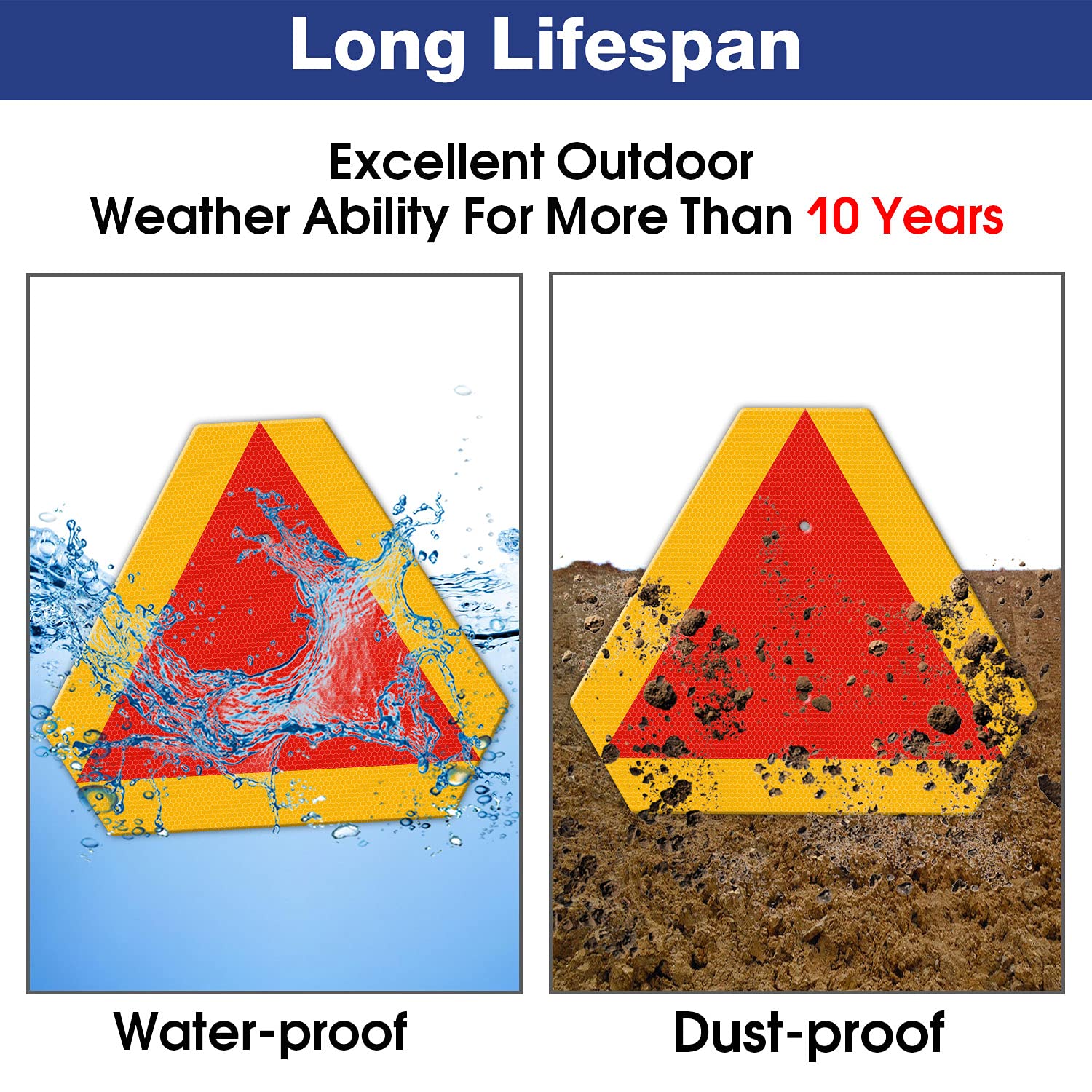 Slow Moving Vehicle Sign Triangle Sign with Reflector, Farm Triangle Safety Sign, SMV Sign, 14 x16 Engineering Grade Reflective Aluminum Golf Cart Accessories, Up to 7 Years Outdoor (Orange)