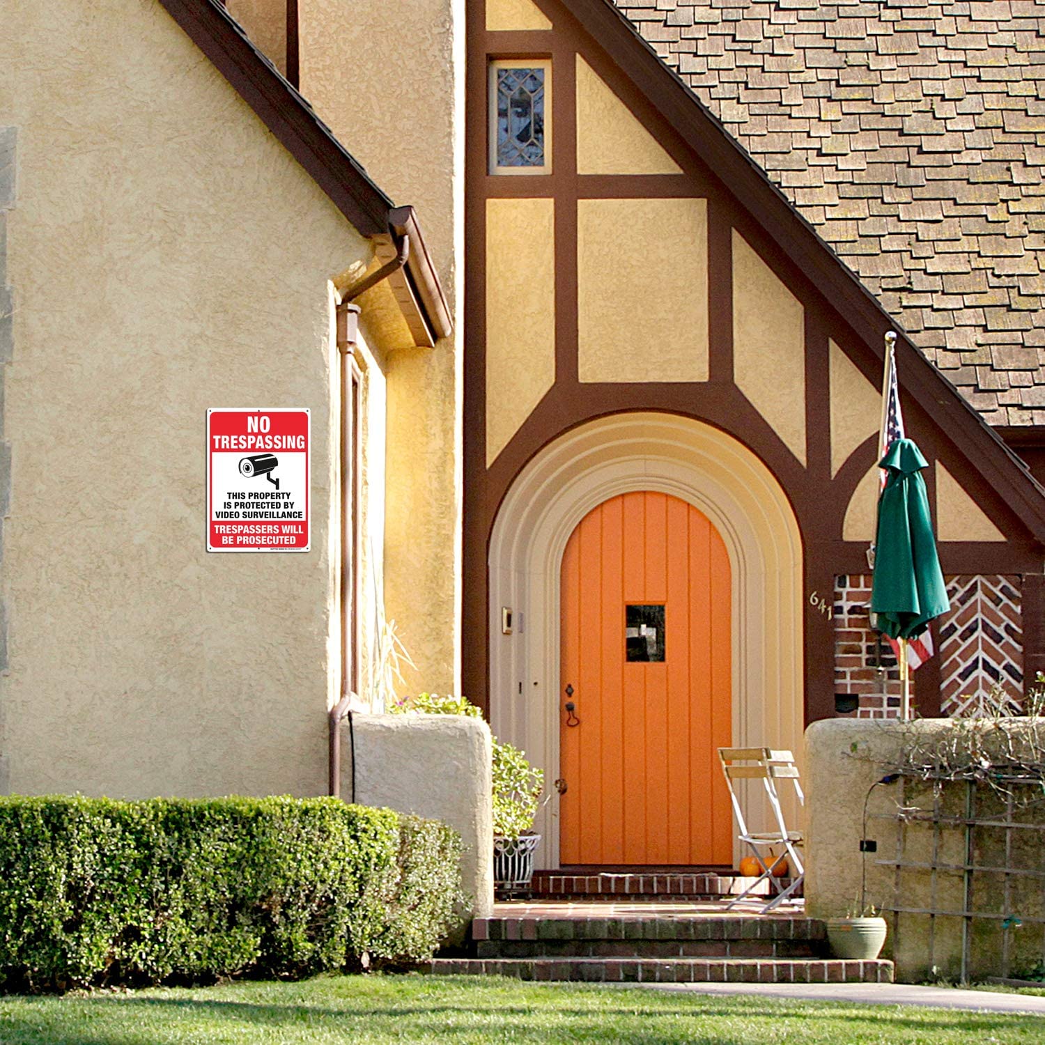 No Trespassing Sign,Trespassers Will Be Prosecuted Sign,Video Surveillance Sign,Warning Sign,10 x 7 Inches 0.40 Aluminum Reflective,Indoor Or Outdoor Use for Home/Business CCTV Security Camera