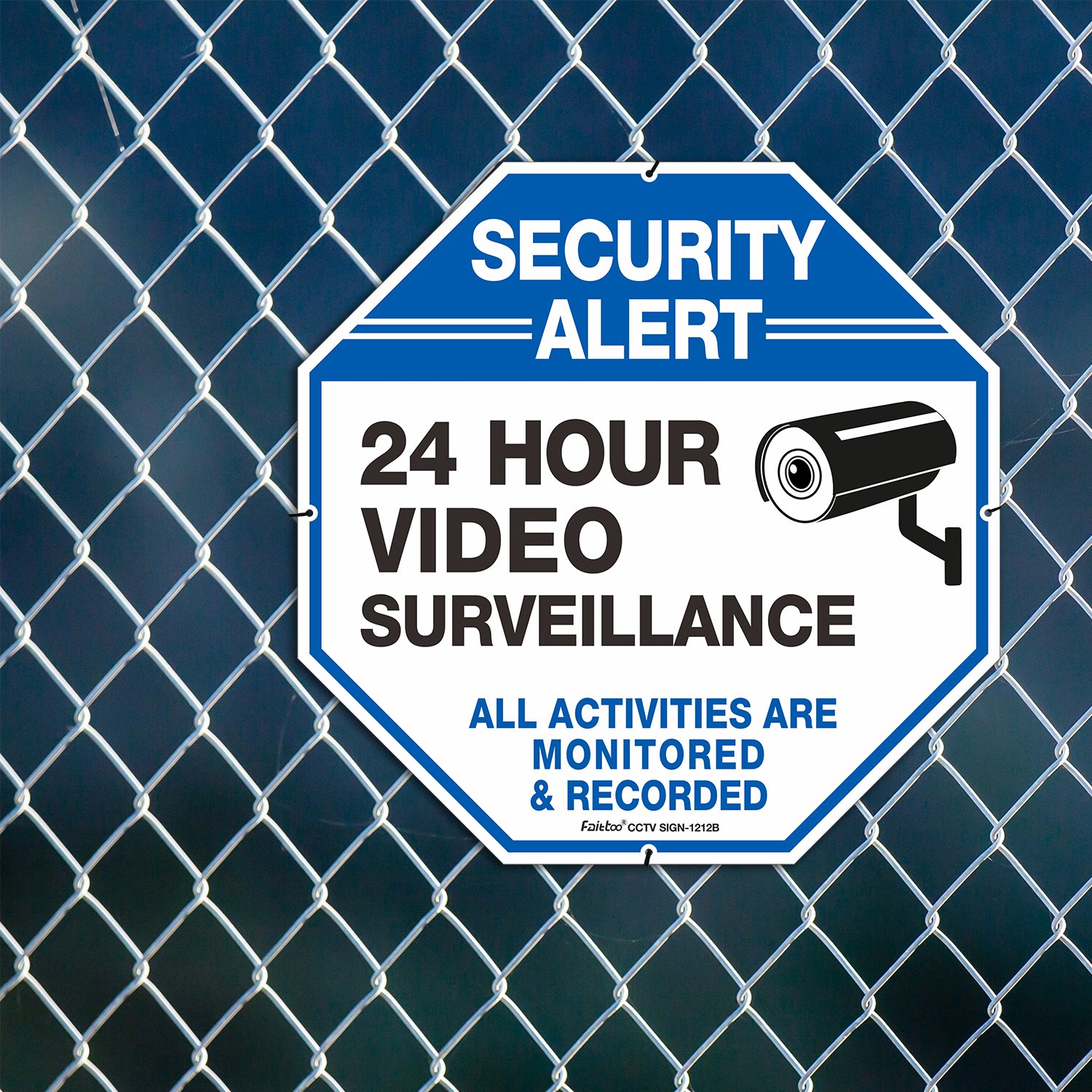 Video Surveillance Sign,Security Camera Sign, 12x12 Security Alert 24 Hour Video Surveillance Metal Sign,All Activities Are Monitored &amp; Recorded Aluminum Sign for CCTV Video Surveillance Signs Outdoor