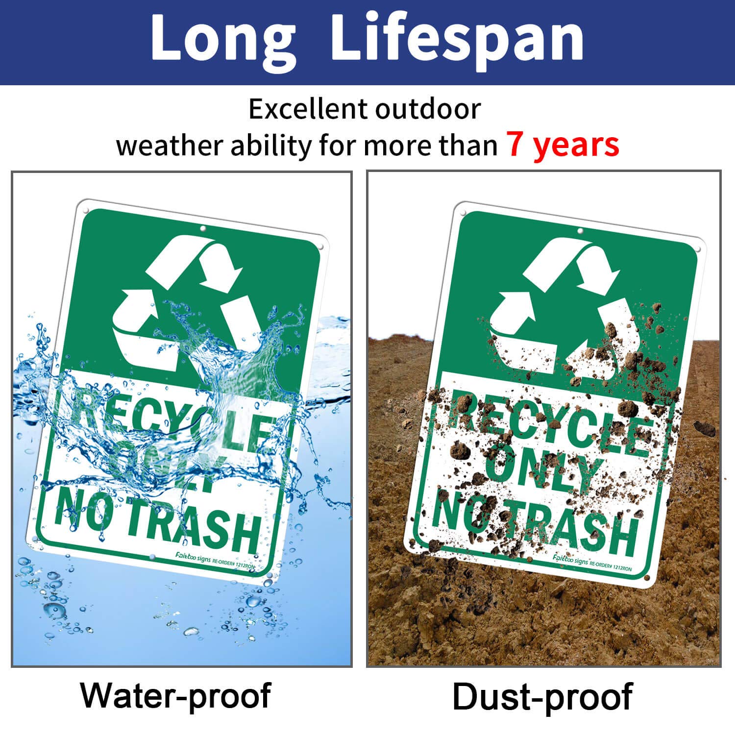 Recycle Only No Trash Sign, Recycling Sign, 2 Pack, 10" x 7" Rust Free .40 Aluminum, UV Protected, Weather Resistant, Waterproof, Durable Ink，Easy to Mount, Indoor/Outdoor Use