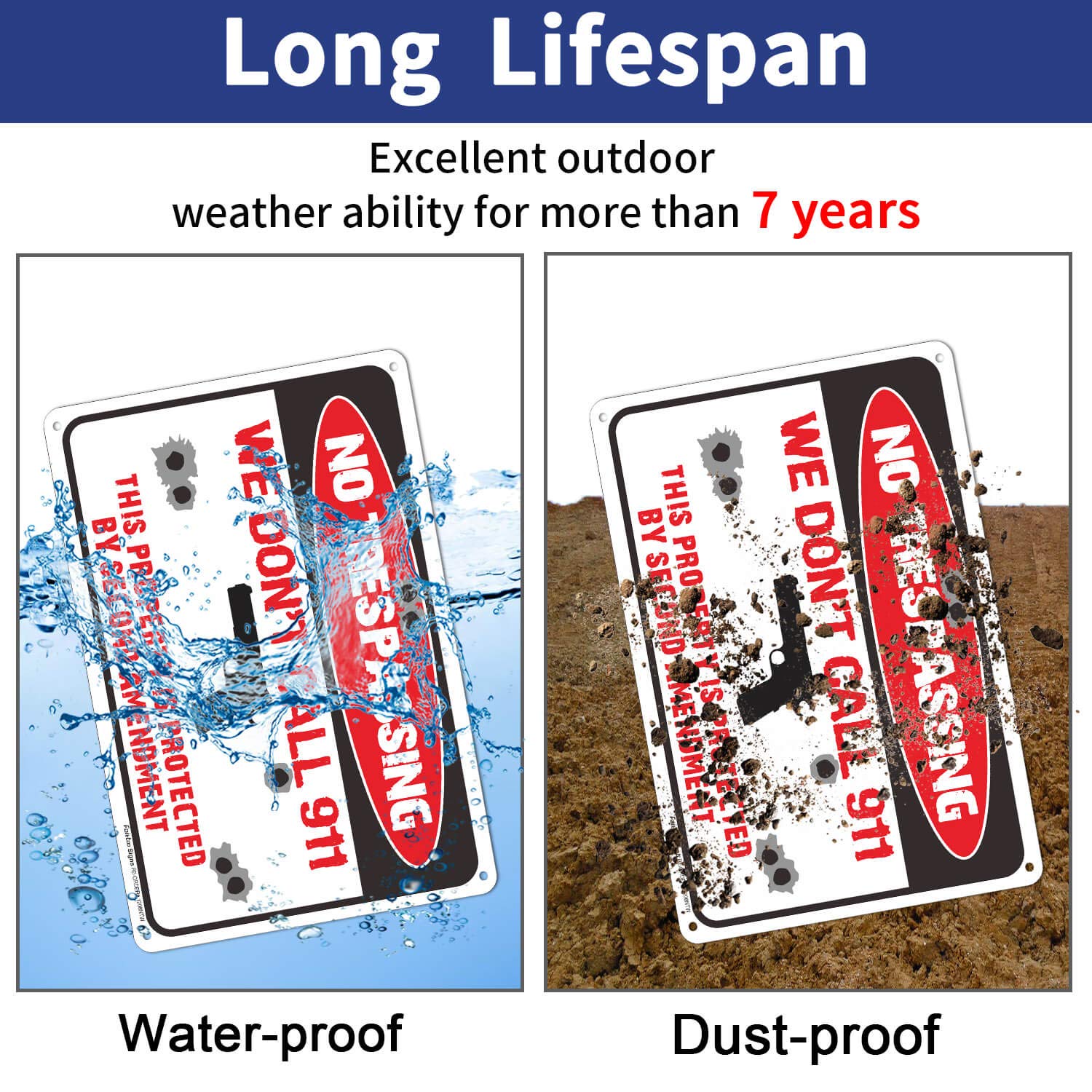 No Trespassing Sign,We Don't Call 911 Sign,This Property is Protected by Second Amendment Sign,12" x 8" Rust Free .40 Aluminum,UV Protected,Weather Resistant, Waterproof, Durable Ink, Easy to Mount