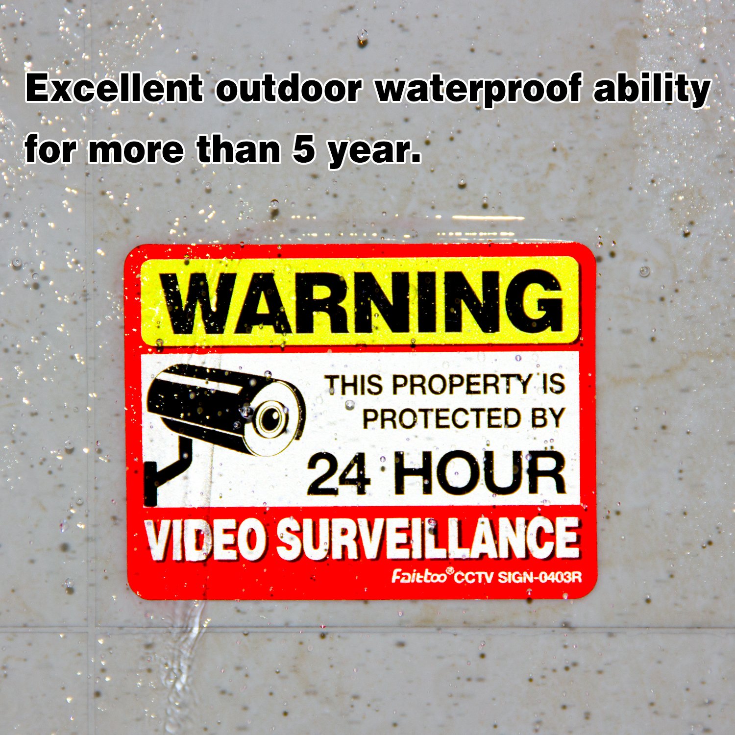 Video Surveillance Sign Reflective Sticker (8 Pack) - Decal Self Adhesive 4 x 3 Inches 4 Mil Vinyl Decal — Indoor &amp; Outdoor Use — UV Protected &amp; Waterproof — Sleek, Rounded Corners