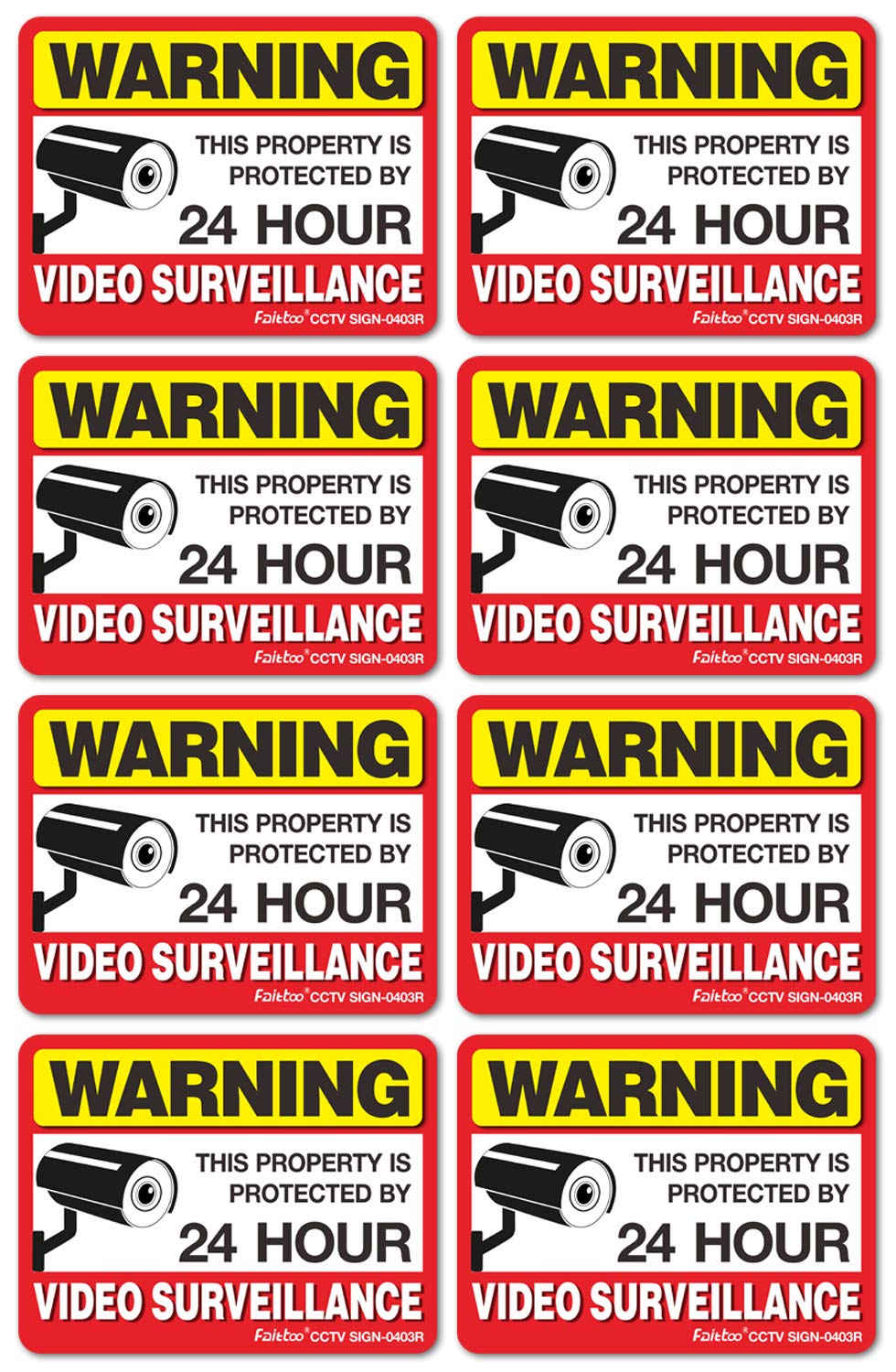 Video Surveillance Sign Reflective Sticker (8 Pack) - Decal Self Adhesive 4 x 3 Inches 4 Mil Vinyl Decal — Indoor &amp; Outdoor Use — UV Protected &amp; Waterproof — Sleek, Rounded Corners