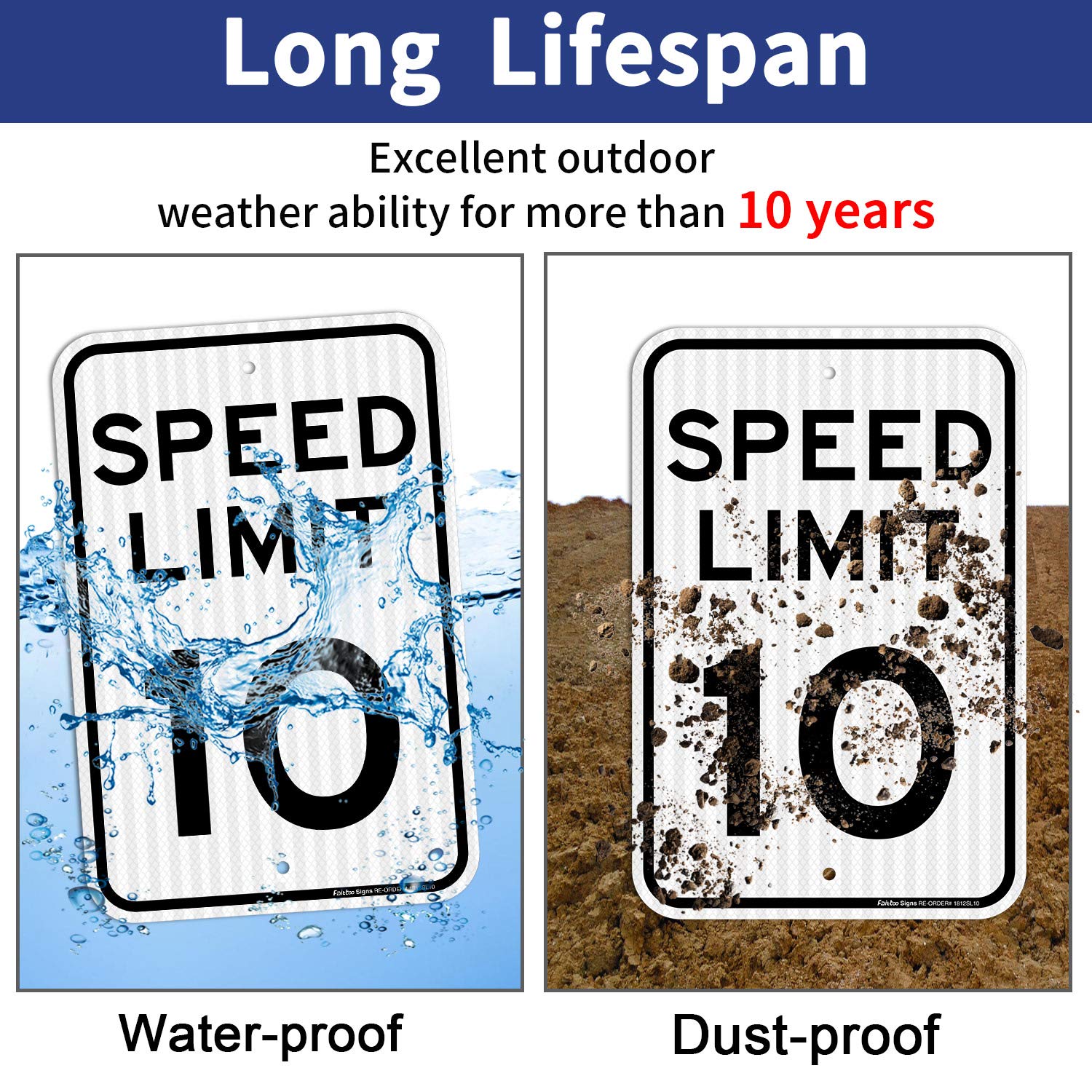 (2 Pack) Speed Limit 10 MPH Sign, 18 x 12 Inches Engineer Grade Reflective Sheeting, Rust Free Aluminum, Weather Resistant, Waterproof, Durable Ink, Easy to Mount