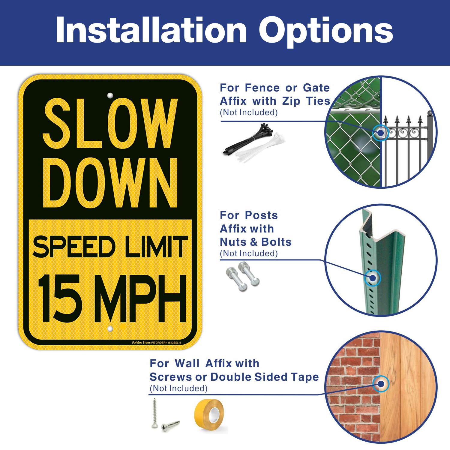 Slow Down Speed Limit 15 MPH Sign, Slow Down Sign, 18 x 12 Inches Engi