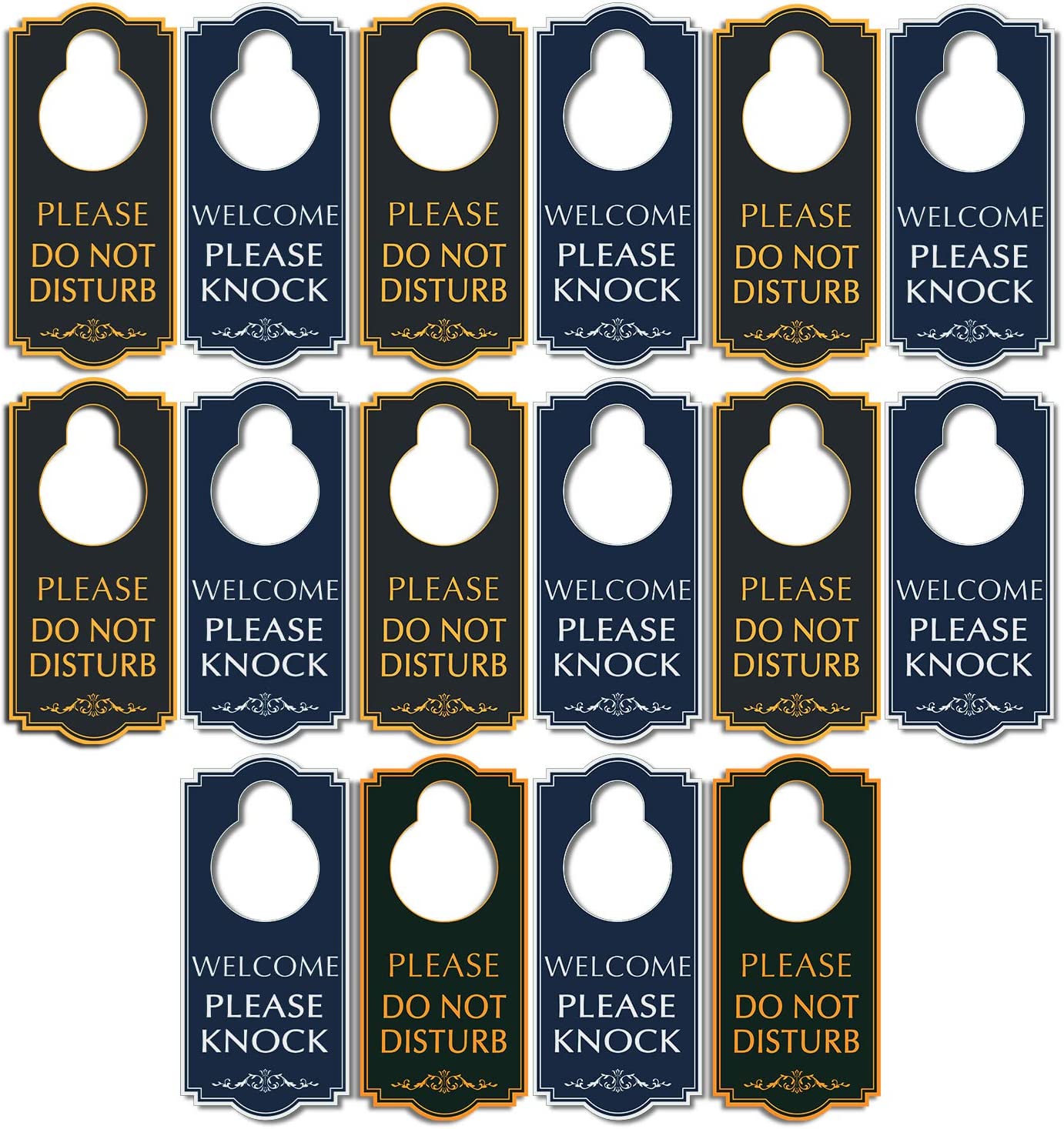 Do Not Disturb Door Hanger - Welcome Please Knock Door Sign, Black/Blue Double Sided, 4 x 9 inches PVC Plastic Perfect for Home, Clinic, Dorm, Hotel, Office, Spa, Law Firm, Massage