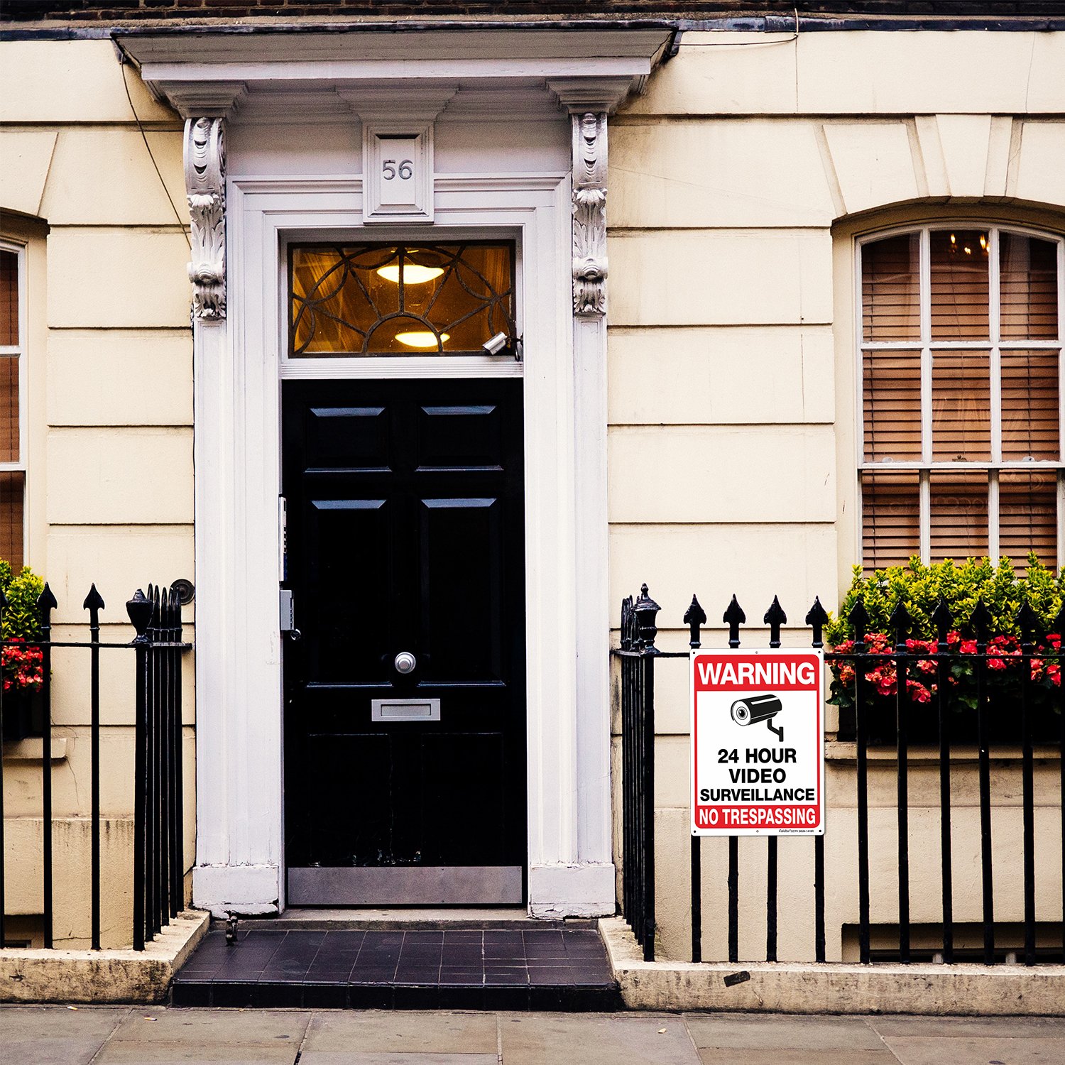 Video Surveillance Sign, No Trespassing Sign, Metal Reflective Warning Sign, 4 Pack, 14x10 Inches .040 Aluminum, Indoor or Outdoor Use for Home Business CCTV Security Camera,UV Protected &amp; Waterproof