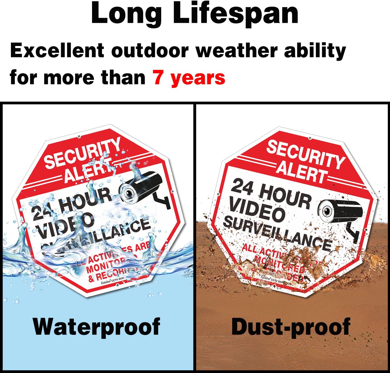 (4 Pack) "Security Alert, 24 Hour Video Surveillance, All Activities Monitored" Signs,10x10 Inches .040 Aluminum Reflective Warning Sign for Home Business CCTV Security Camera, Indoor or Outdoor Use