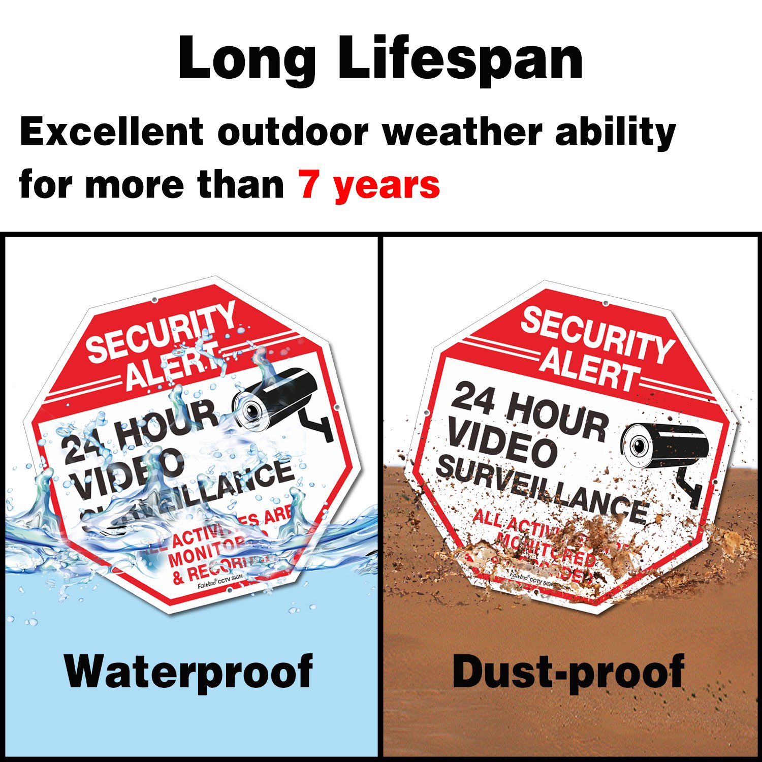 Video Surveillance Signs, Security Signs,Octagon 12 x12 Inches 40Mil Thick Aluminum Reflective Sign for Home Business CCTV Security Camera, UV Protected &amp; Waterproof, 4 Pack