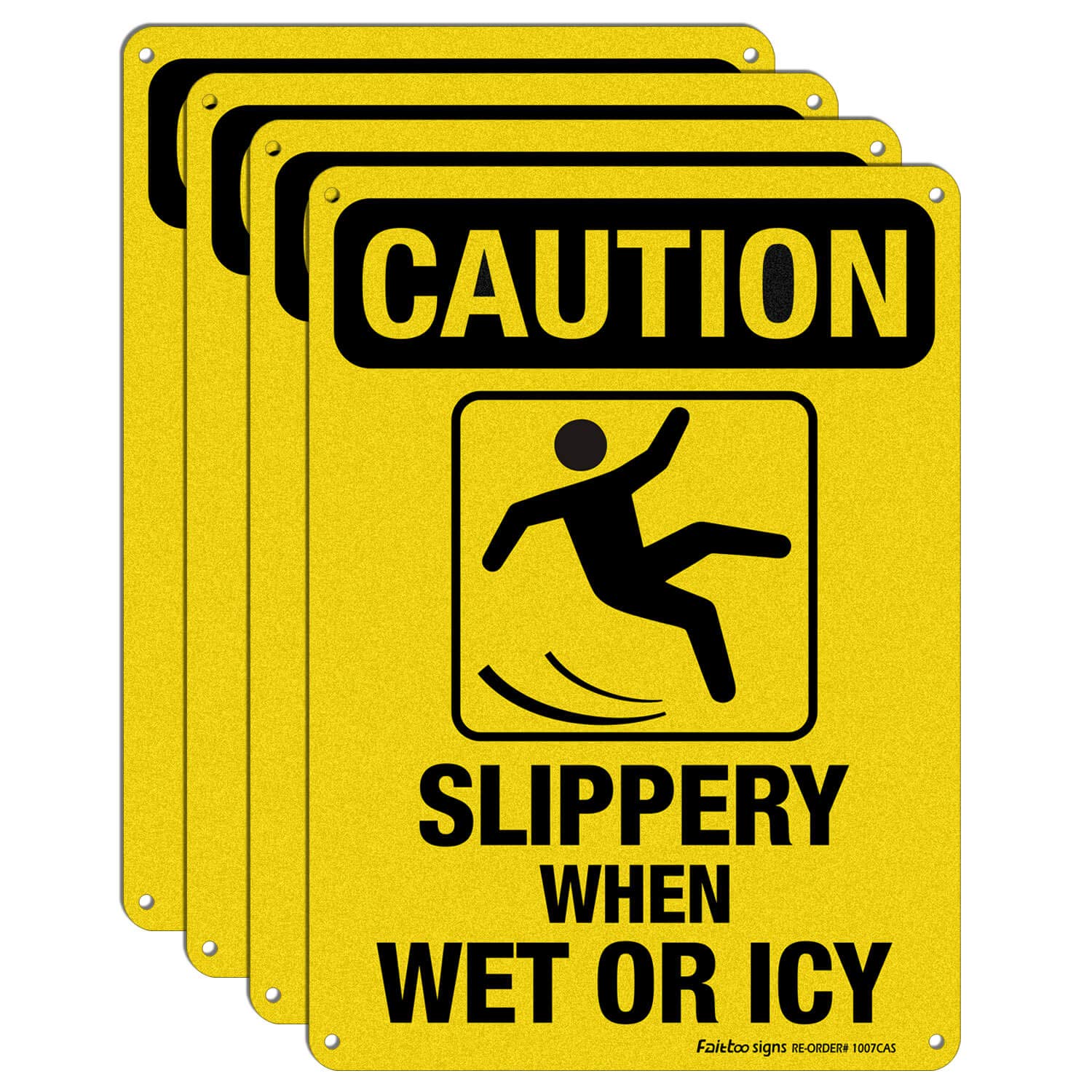 Caution Sign, Slippery When Wet or Icy Sign, (2 Pack) 10 x 7 Inches 0.40 Reflective Aluminum, UV Protected, Weather Resistant, Durable Ink, Easy to Mount