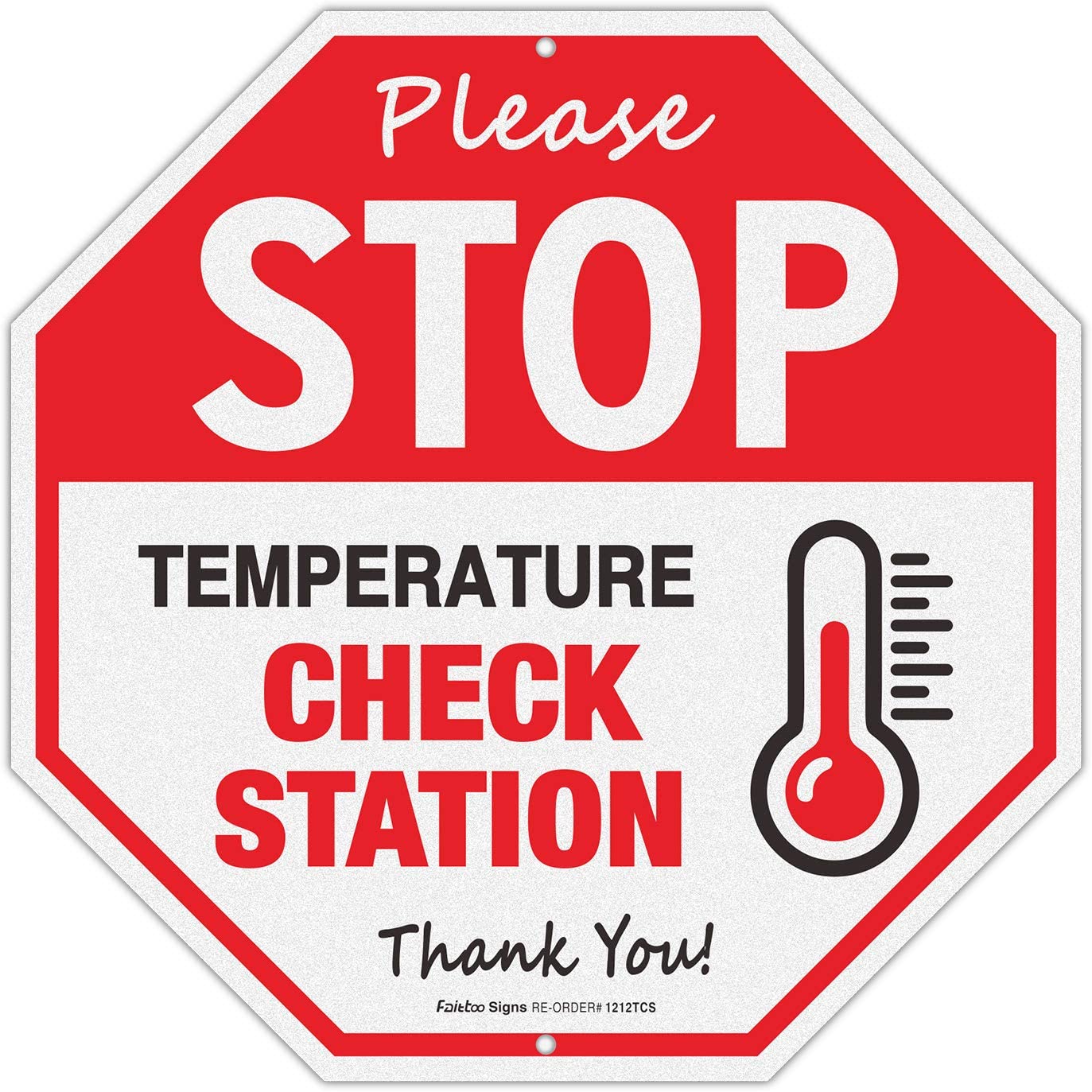 Stop Temperature Check Station Sign,12x12 Inch Octagon Rust Free Aluminum Metal Sign, Reflective, Weather/Fade Resistant,Easy to Mount,Indoor/Outdoor Use
