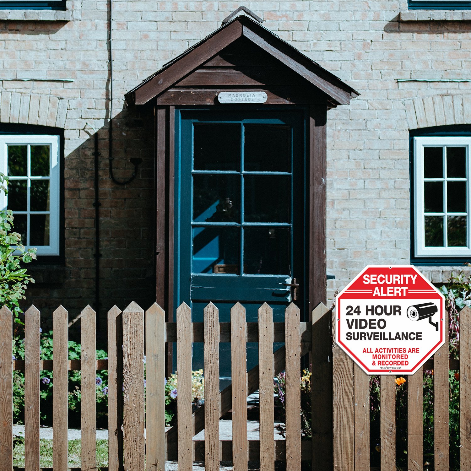 Video Surveillance Signs, Security Signs,Octagon 12 x12 Inches 40Mil Thick Aluminum Reflective Sign for Home Business CCTV Security Camera, UV Protected &amp; Waterproof, 4 Pack