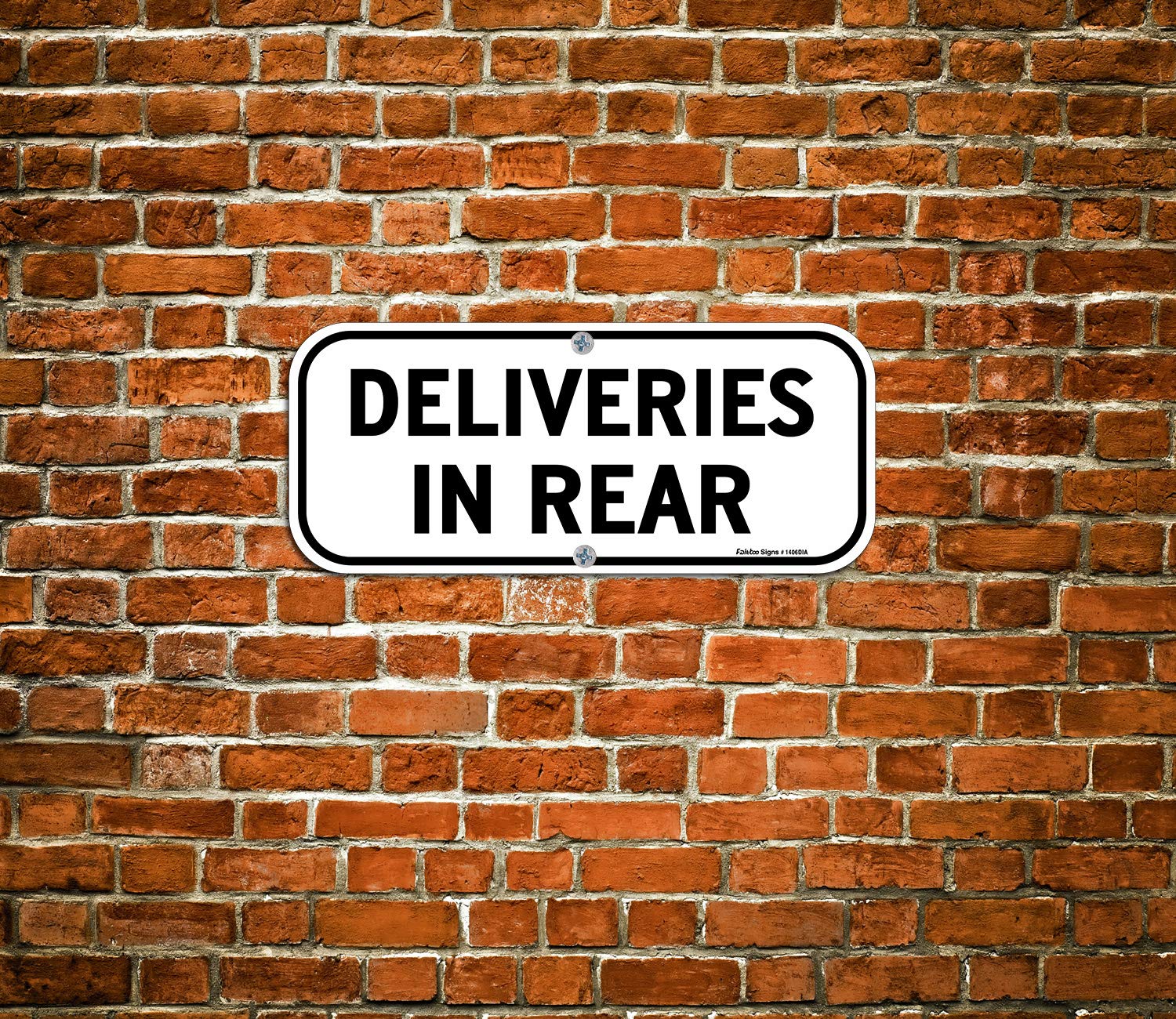 Deliveries in Rear Sign,14x6 Inches Rectangle Rust Free Aluminum Metal Sign,Weather/Fade Resistant,Easy to Mount, Black on White,Indoor/Outdoor Use