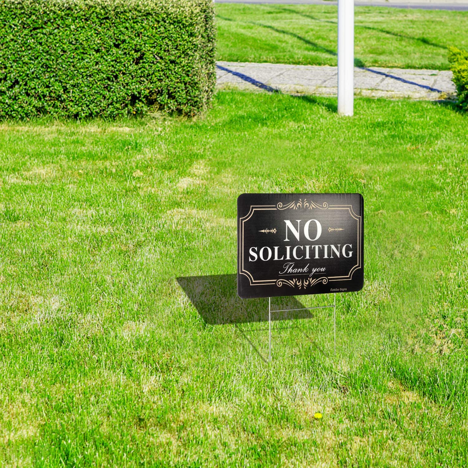 Faittoo No Soliciting Sign for House Yard with Metal Stakes, 12 x 8 Heavy Duty Aluminum, Reflective, Fade Resistant,Weatherproof, UV Protected, Easy to Assemble, Up to 7 Years Outdoor Use