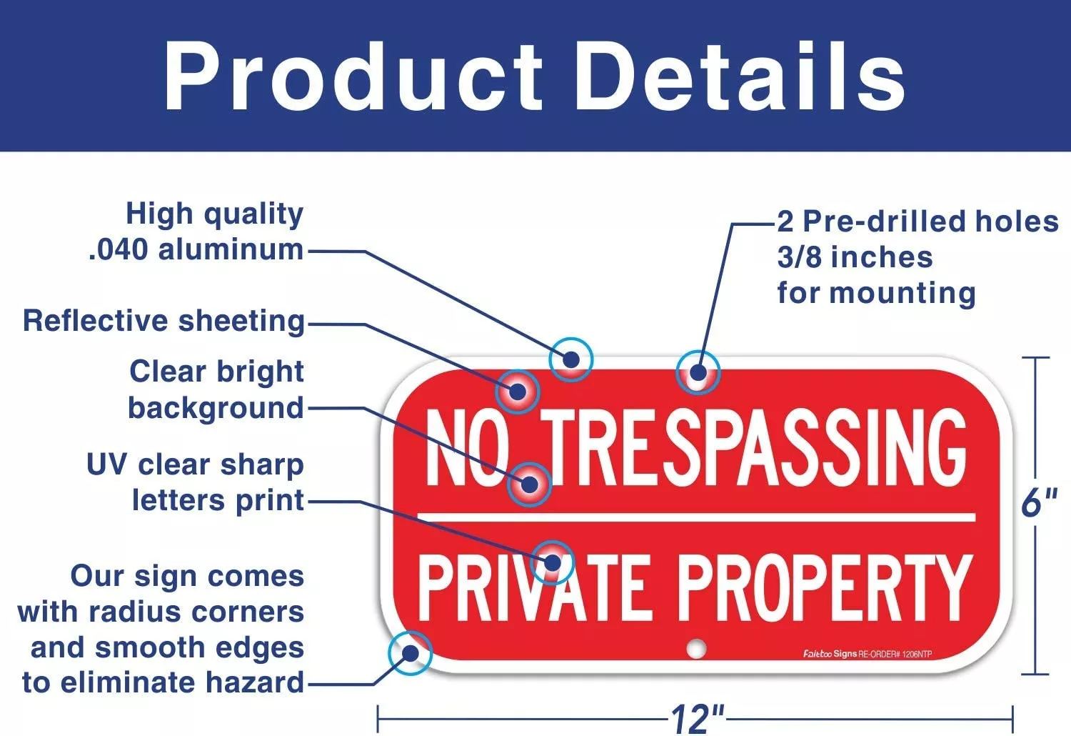 (4 Pack) No Trespassing Sign Private Property Sign, Reflective .40 Rust Free Aluminum 12 x 6 Inches, UV Protected, Weather Resistant, Waterproof, Durable Ink，Easy to Mount