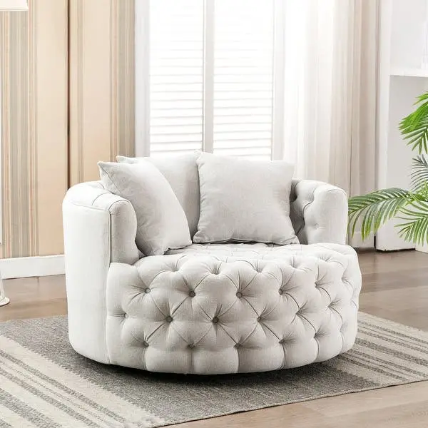 Hot Sale Tufted Linen Swivel Barrel Chair