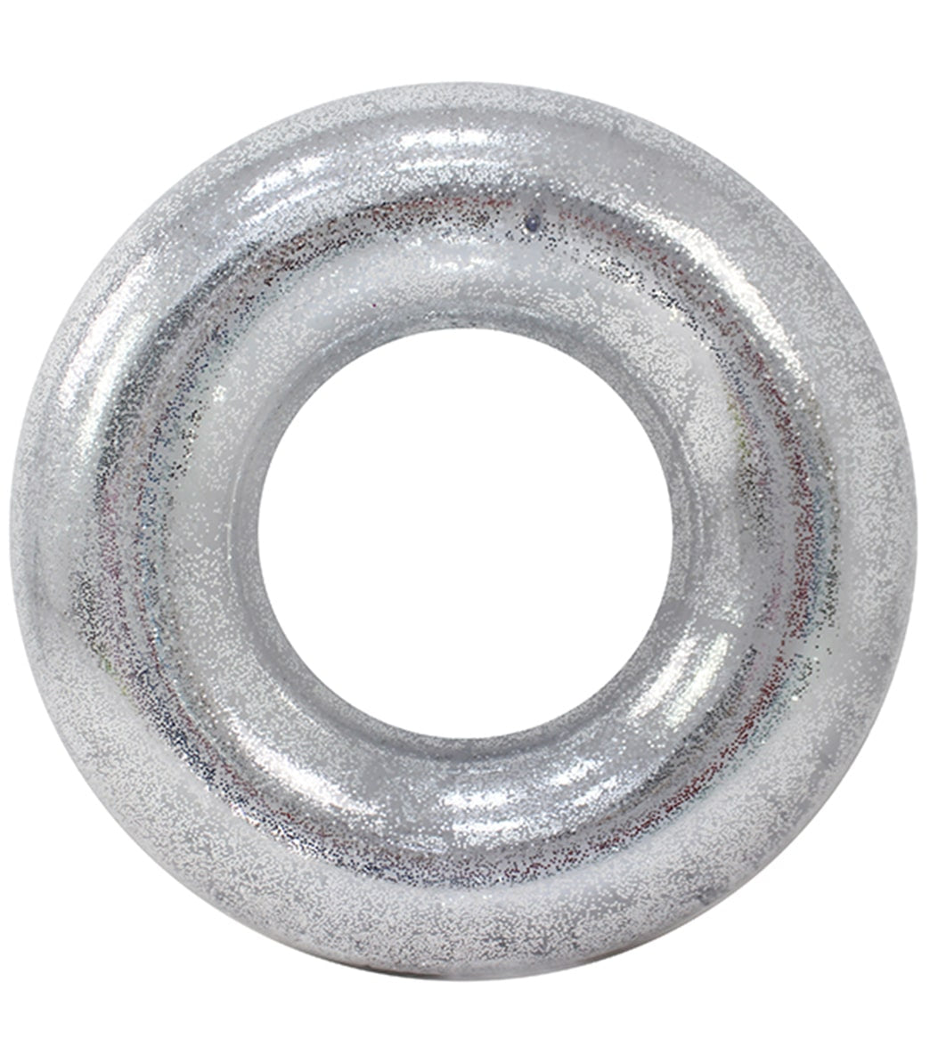 Deluxe Inflatable Pool Swim Tube with Holographic Glitter 41" Silver