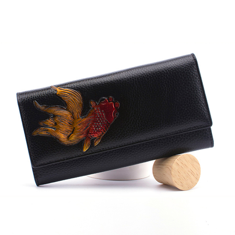 Novinka - Dlhá peňaženka v etnickom štýle z hovädzej kože