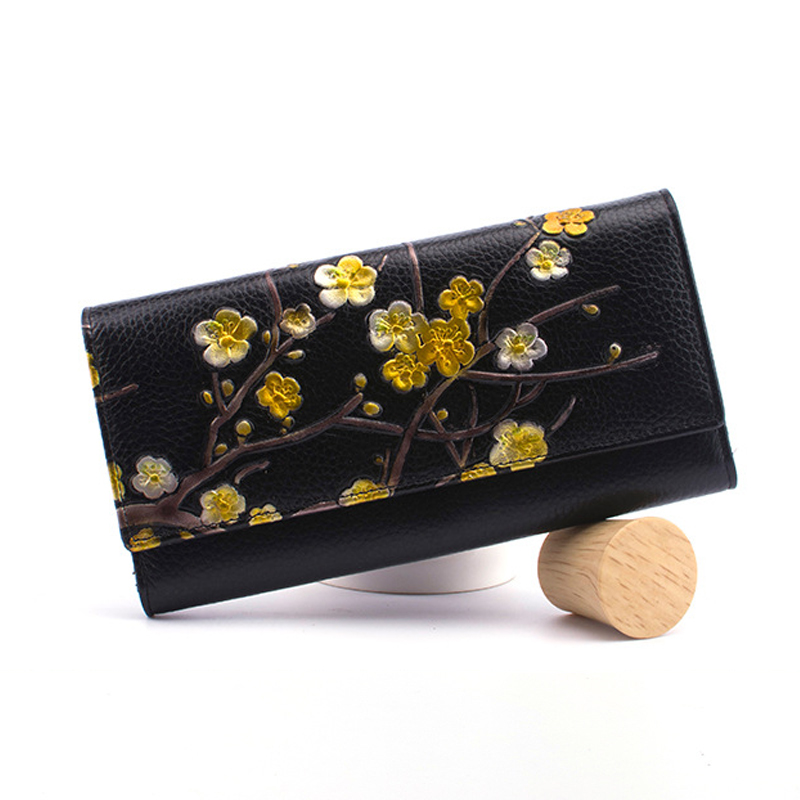 Novinka - Dlhá peňaženka v etnickom štýle z hovädzej kože