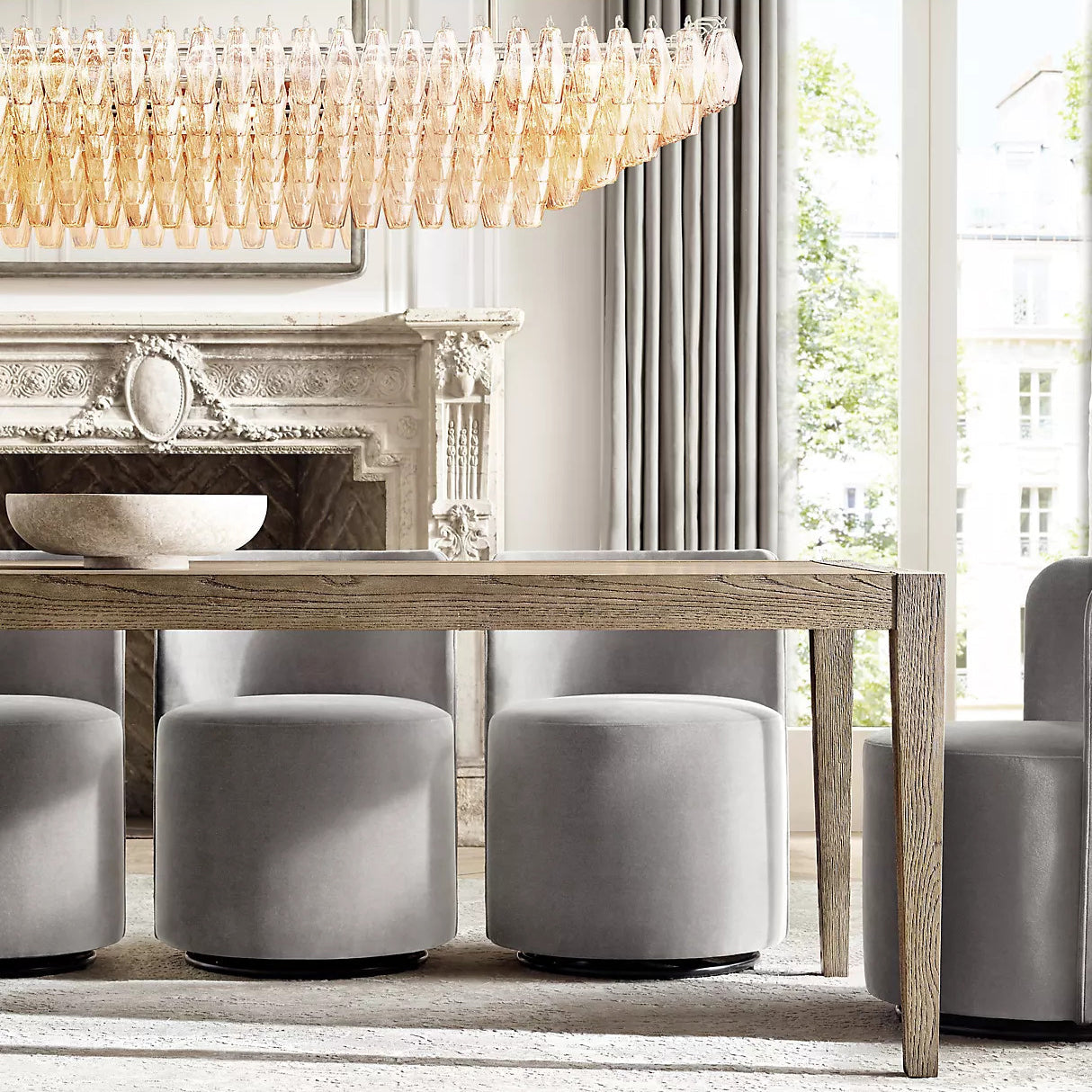 Chiara Glass Tiered Rectangular Chandelier 54"