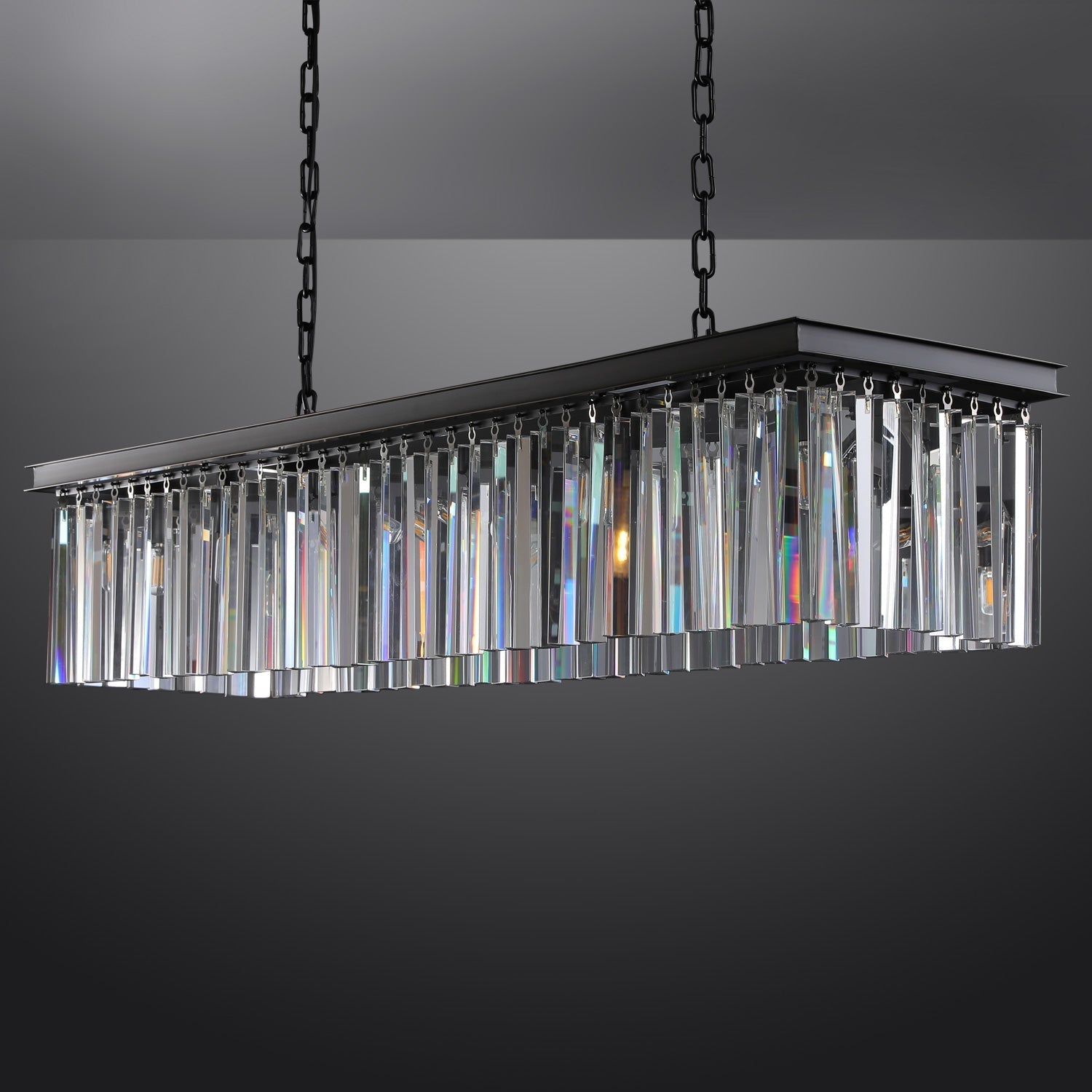 Rhys Rectangular Chandelier 59",Crystal Prism