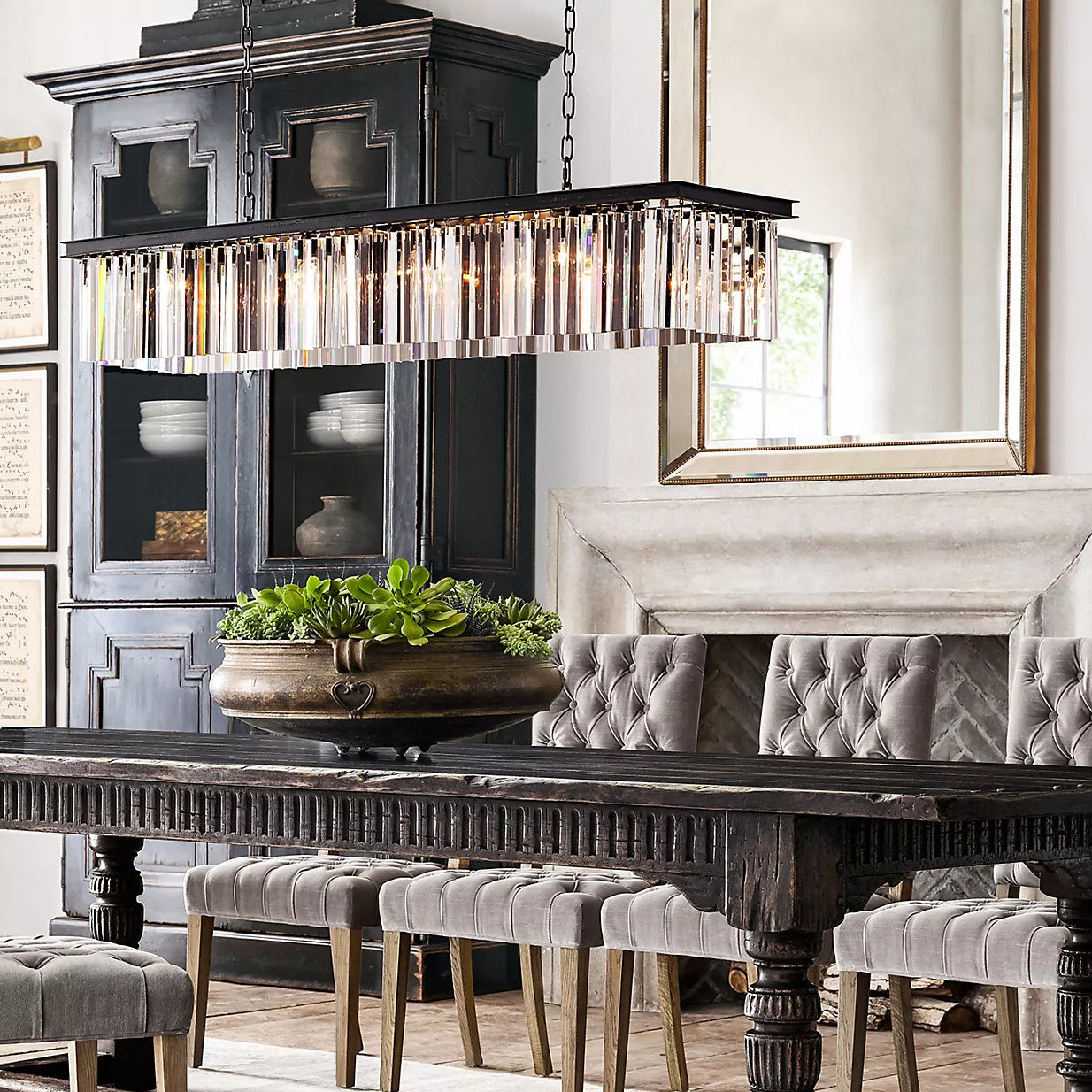 Rhys Rectangular Chandelier 59",Crystal Prism