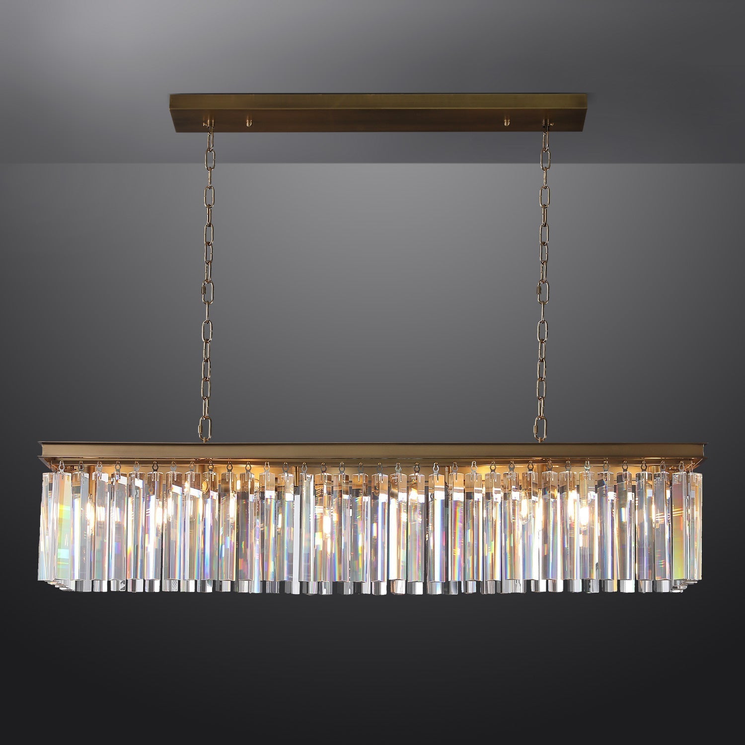 Rhys Rectangular Crystal Chandelier 49", Crystal Prism