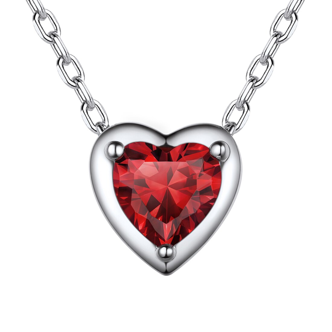 Love Red Garnet January Birthstone Necklace 925 Sterling Silver Tiny Heart Pendant Necklace Jewelry Gifts for Women