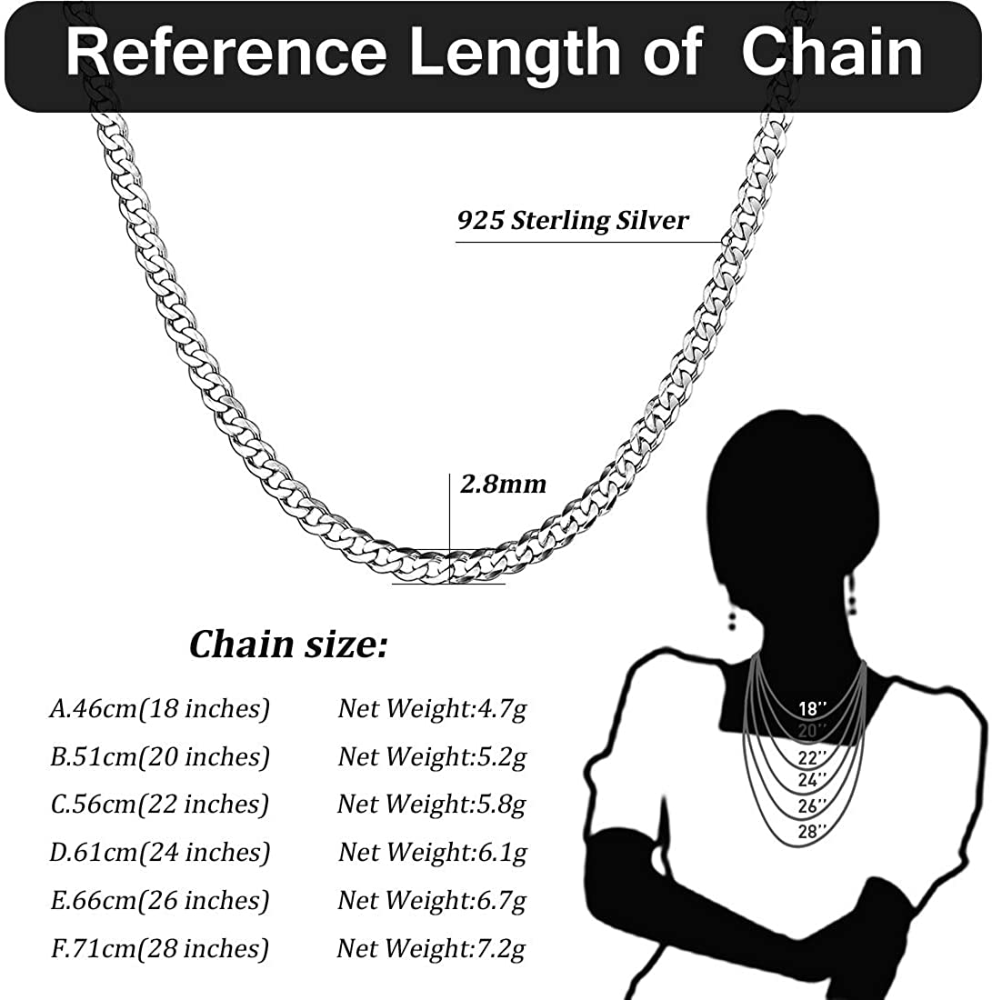 ChicSilver Women Mens Necklace Cuban Link Chain 5mm Solid 925 Sterling Silver Cuban Link Curb Chain Necklace Boys Hip Hop Hiphop Rock Jewellery 22 Inches