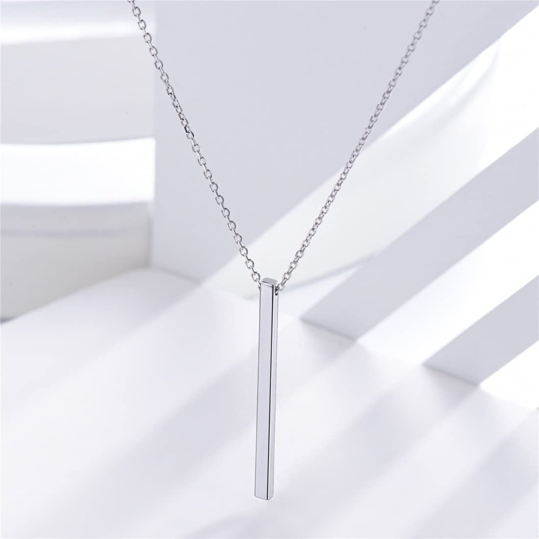ChicSilver 925 Sterling Silver Y Layer Minimalist Vertical Bar Pendant Necklace Long Lariat Chain For Women Jewelry