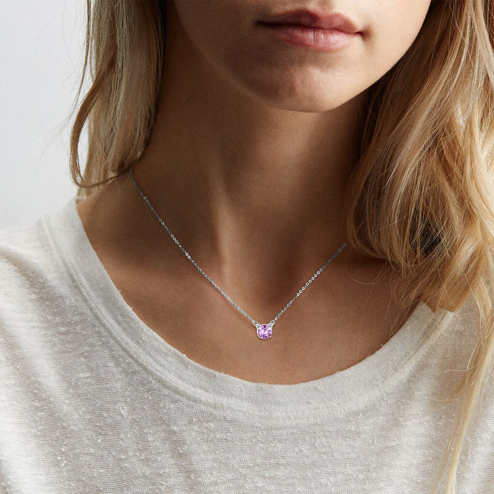 ChicSilver 925 Sterling Silver Cat Necklace Girls Cute Cat Jewelry Round Garnet Pendant Necklace January Birthstone for Cat Lovers