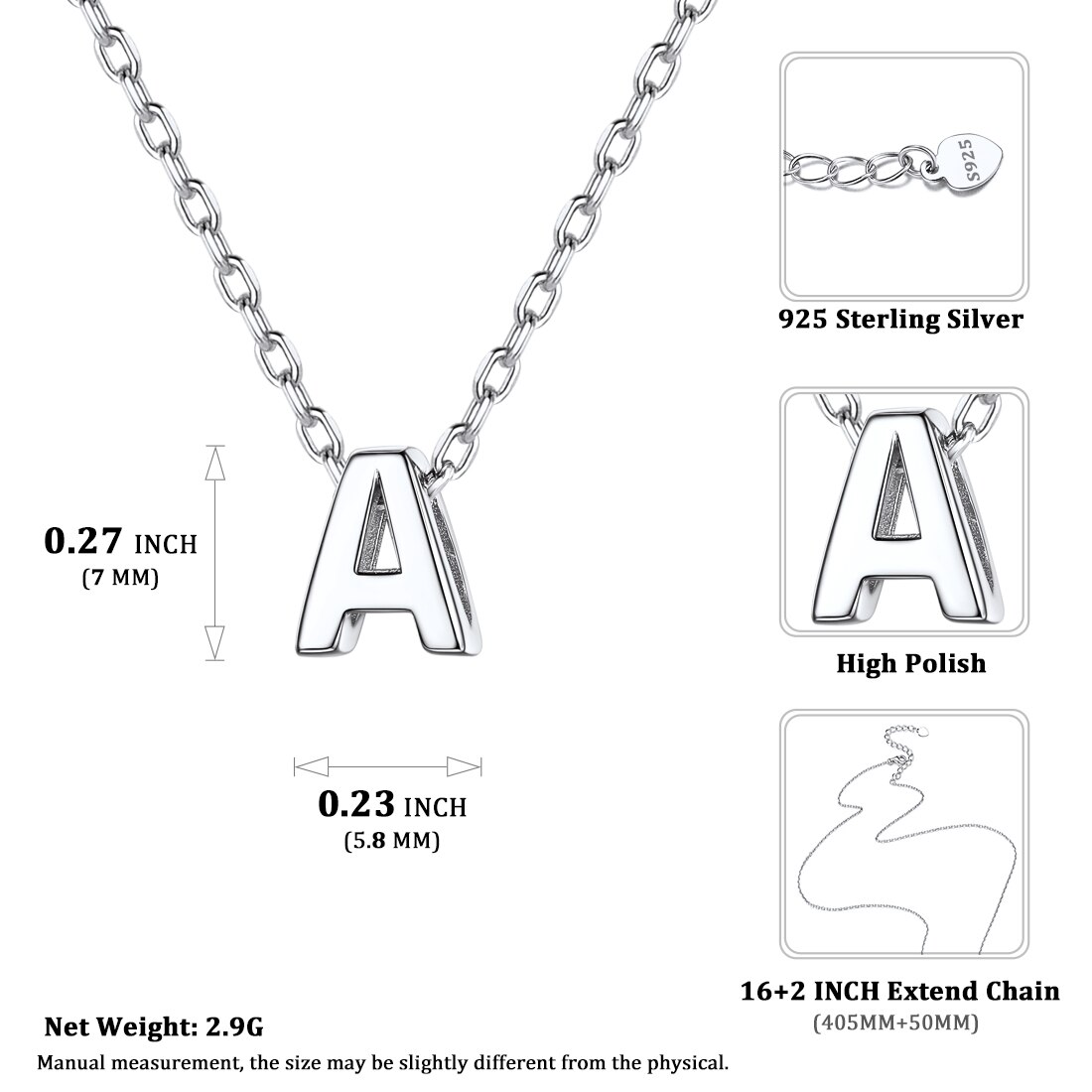 ChicSilver Letter A-Z Necklace 925 Sterling Silver Small Dainty Initial Pendant Necklace Personalized Name Necklace Tiny Alphabet Charm Necklace for Girls