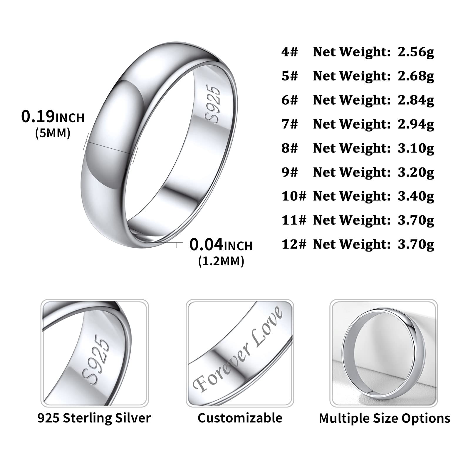 ChicSilver 925 Sterling Silver Stackable Rings for Women Skinny Thin Stacking Ring 2mm Wedding Band Ring Dainty Minimalist Jewelry for Teen Size 4