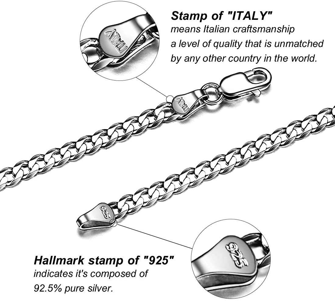 ChicSilver Women Mens Necklace Cuban Link Chain 5mm Solid 925 Sterling Silver Cuban Link Curb Chain Necklace Boys Hip Hop Hiphop Rock Jewellery 22 Inches