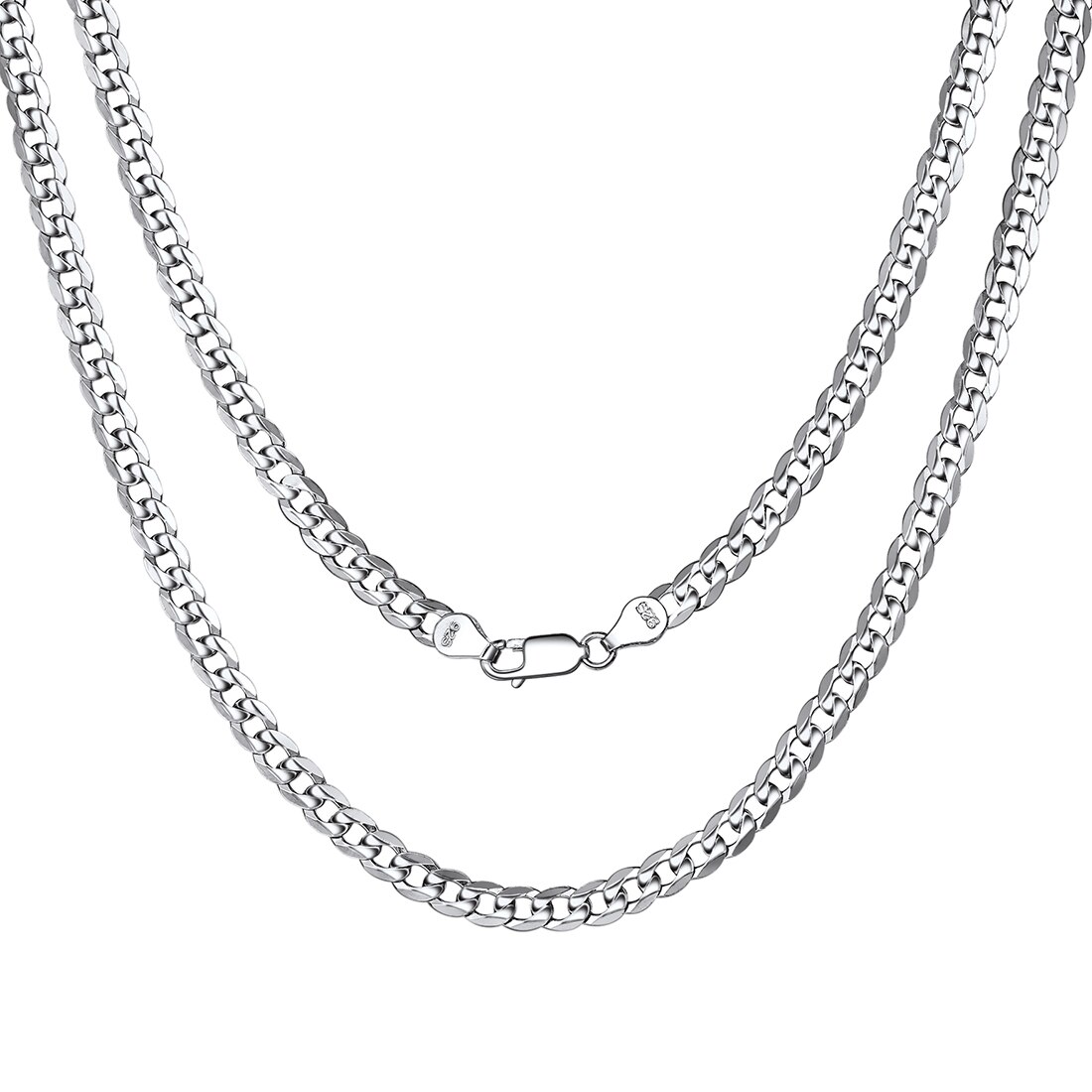 ChicSilver Women Mens Necklace Cuban Link Chain 5mm Solid 925 Sterling Silver Cuban Link Curb Chain Necklace Boys Hip Hop Hiphop Rock Jewellery 22 Inches