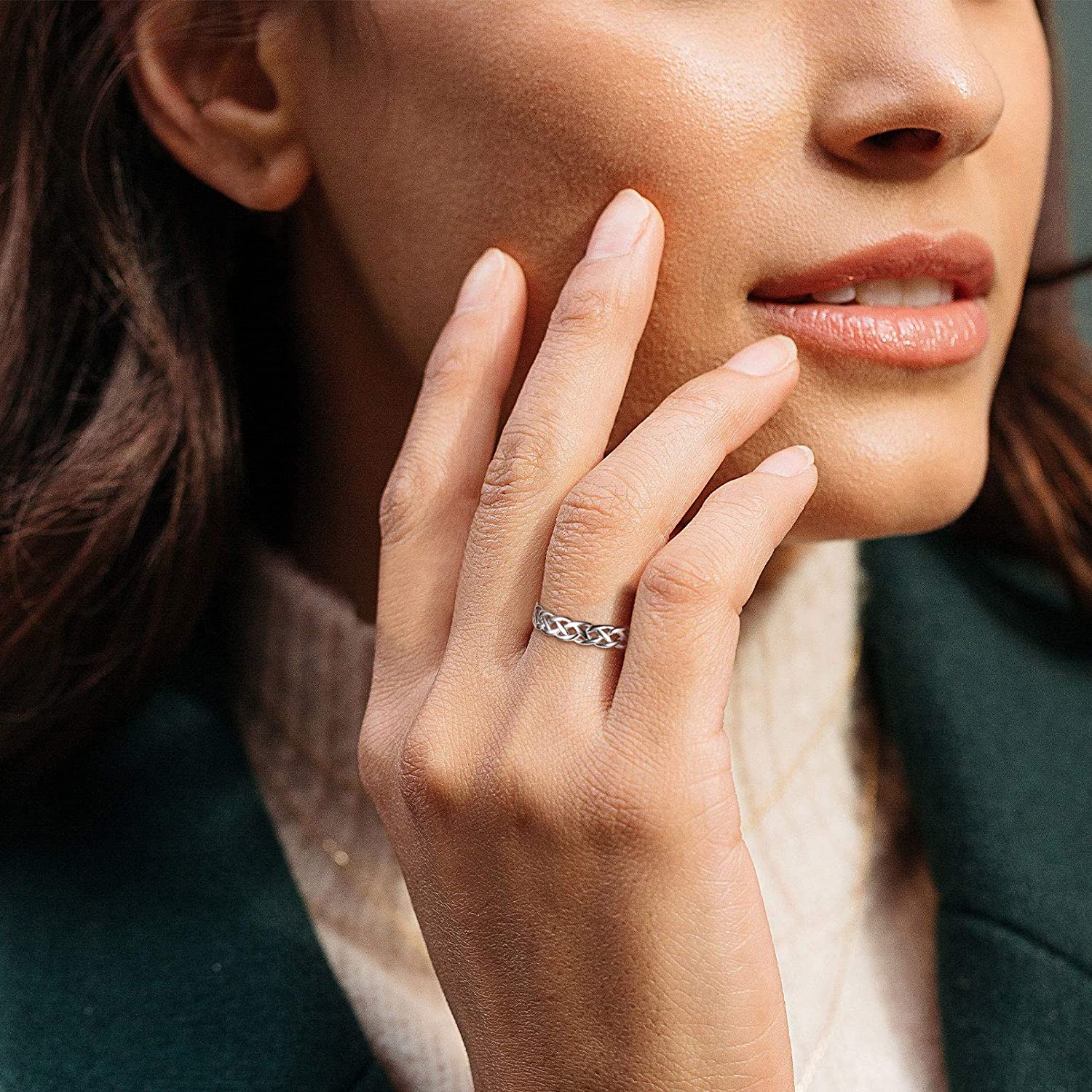 ChicSilver 925 Sterling Silver Ring for Women Men White Gold Plated 4mm Celtic Knot Wedding Band Eternity Ring Size 4-12