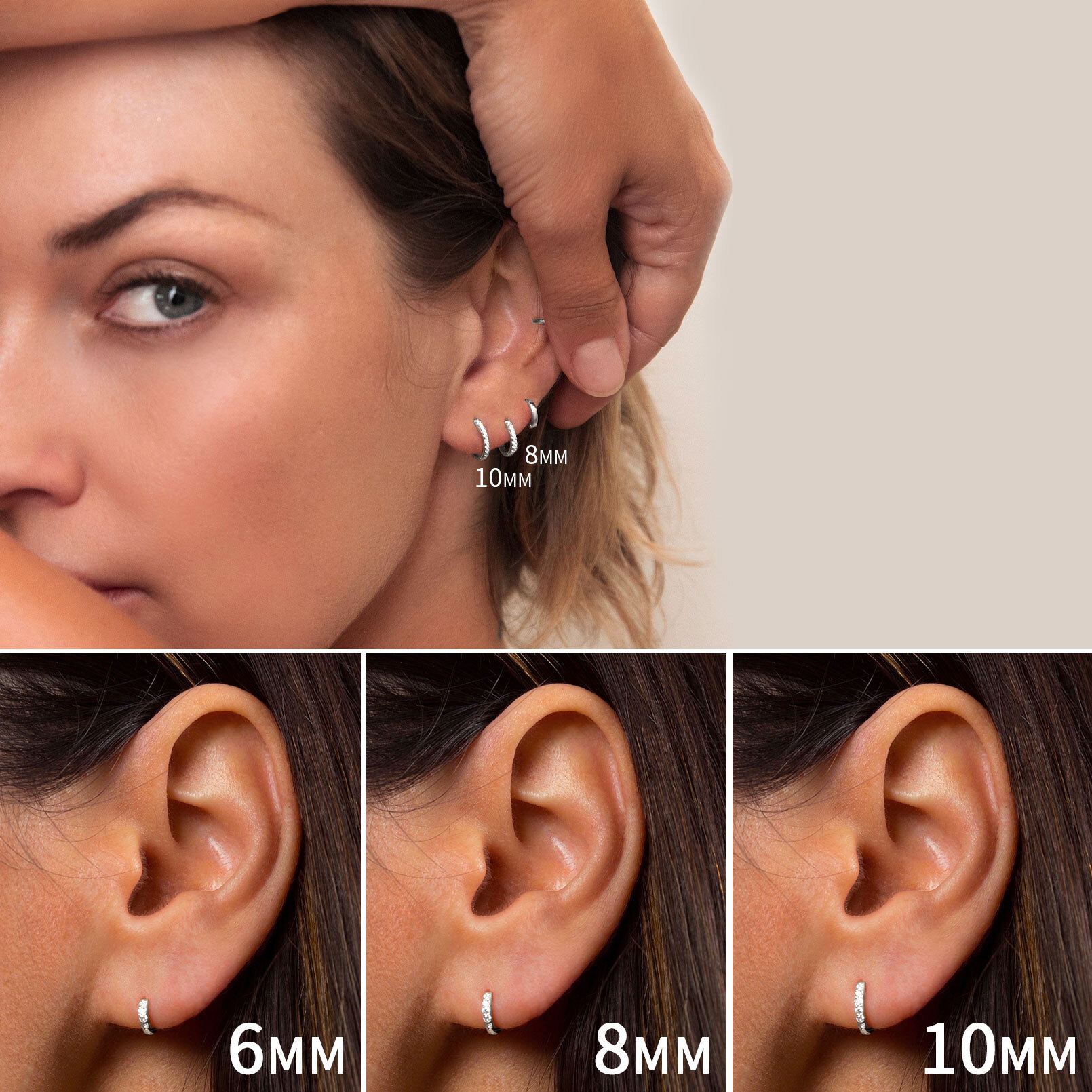 ChicSilver 925 Sterling Silver Small Hoop Earrings for Women Cubic Zirconia 8MM