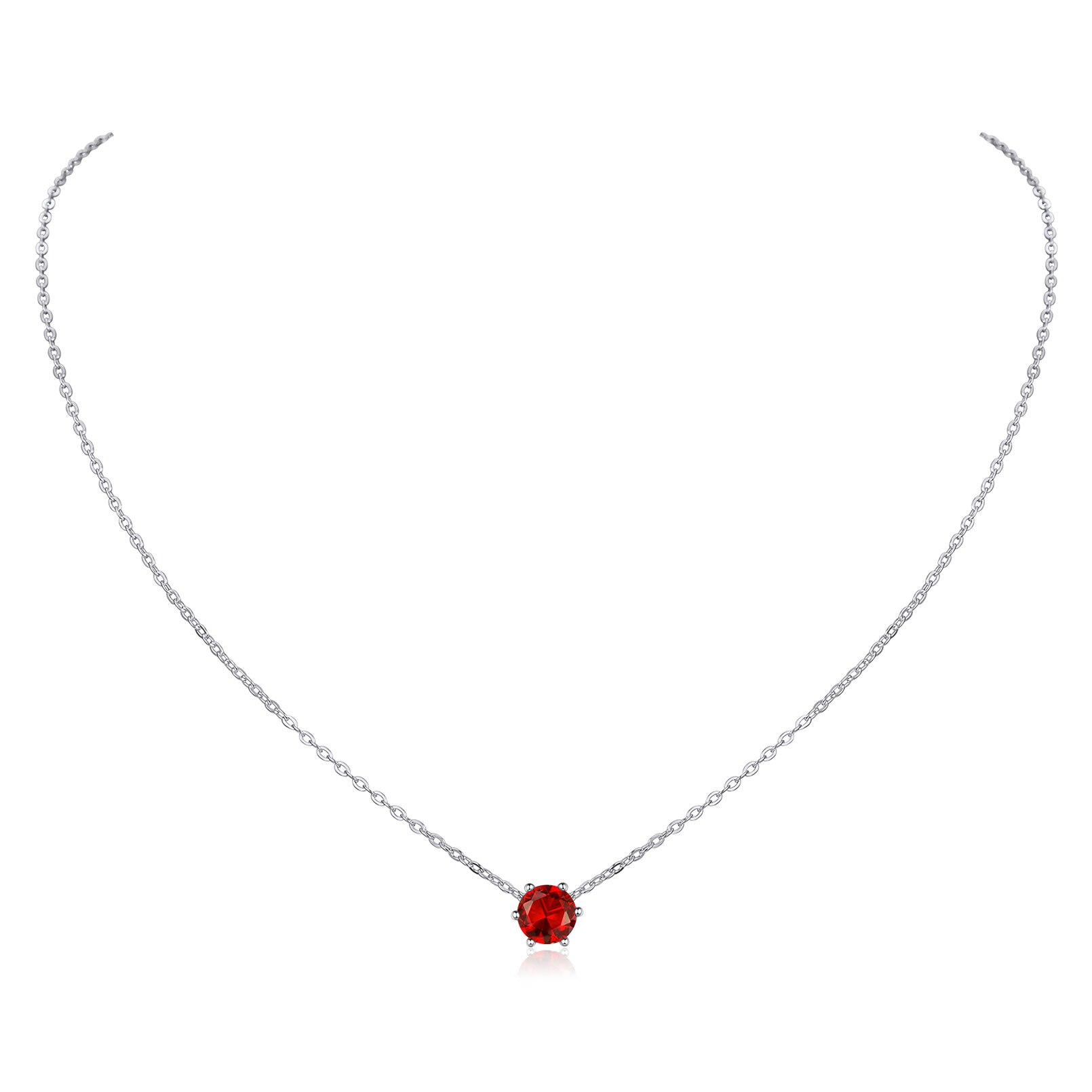 ChicSilver Women 925 Sterling Silver Round Cut Red Garnet January Birthstone Pendant Necklace