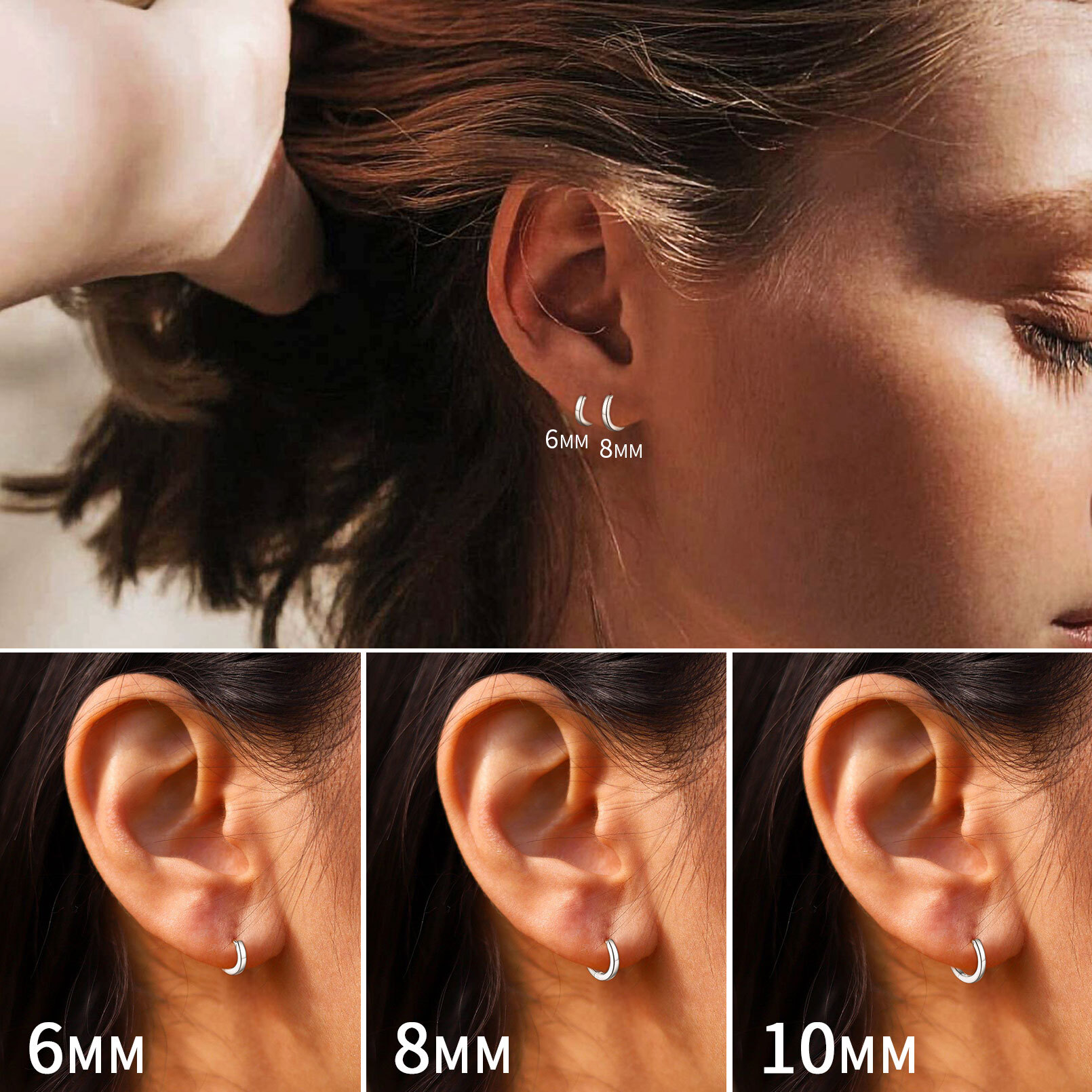 ChicSilver 925 Sterling Silver Small Hoop Earrings for Women Cubic Zirconia 8MM