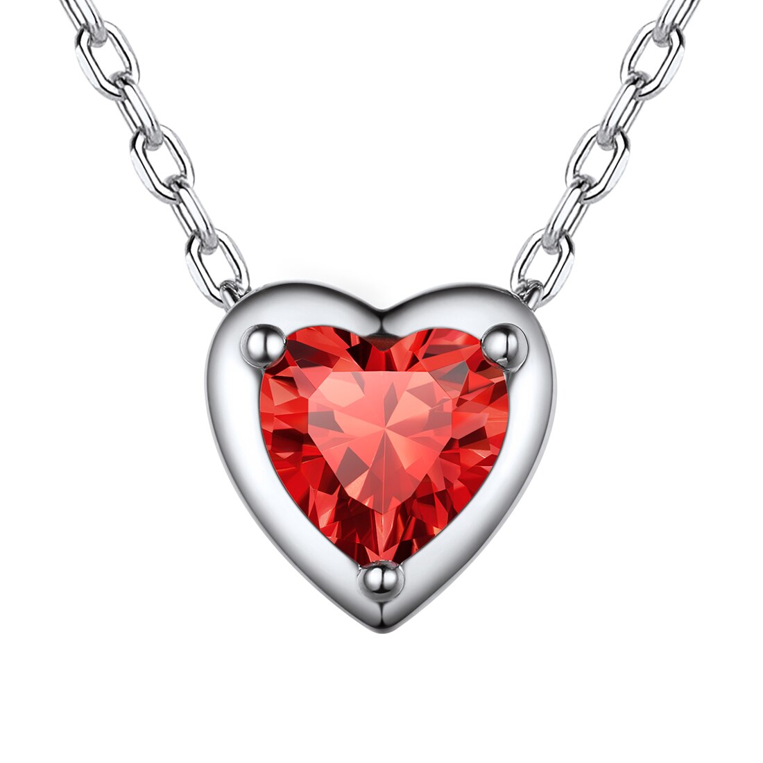 Love Red Garnet January Birthstone Necklace 925 Sterling Silver Tiny Heart Pendant Necklace Jewelry Gifts for Women
