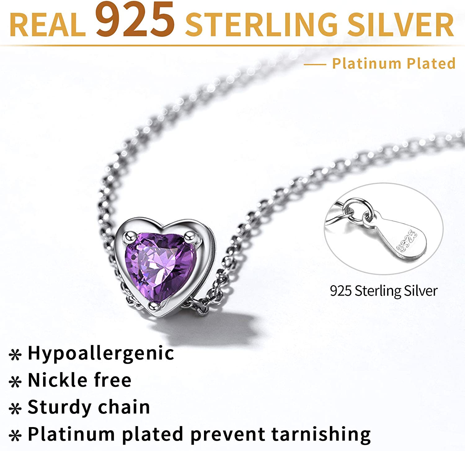 Love Red Garnet January Birthstone Necklace 925 Sterling Silver Tiny Heart Pendant Necklace Jewelry Gifts for Women