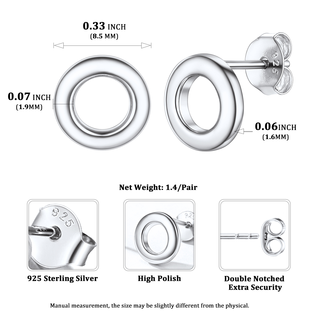 ChicSilver Heart Stud Earrings for Little Girls Hypoallergenic 925 Sterling Silver Women Jewelry Gift