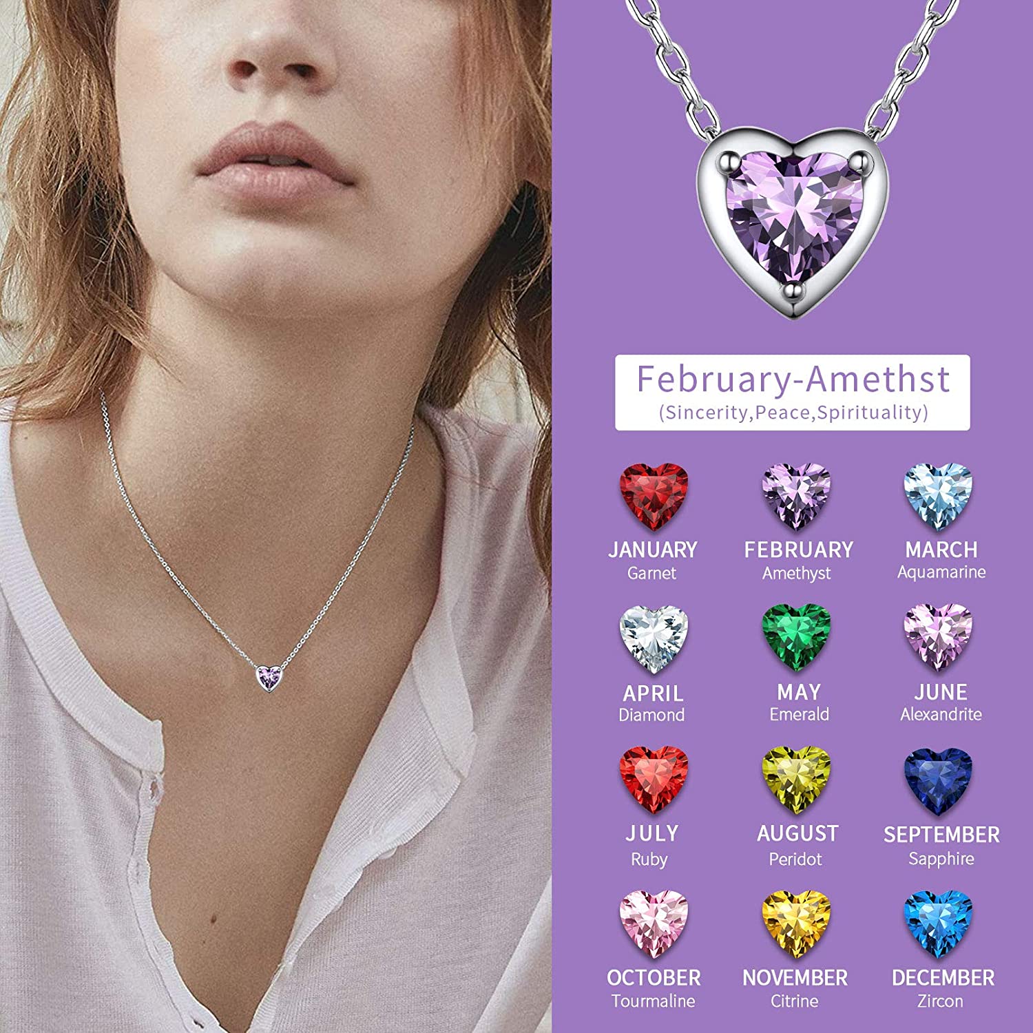 Love Red Garnet January Birthstone Necklace 925 Sterling Silver Tiny Heart Pendant Necklace Jewelry Gifts for Women