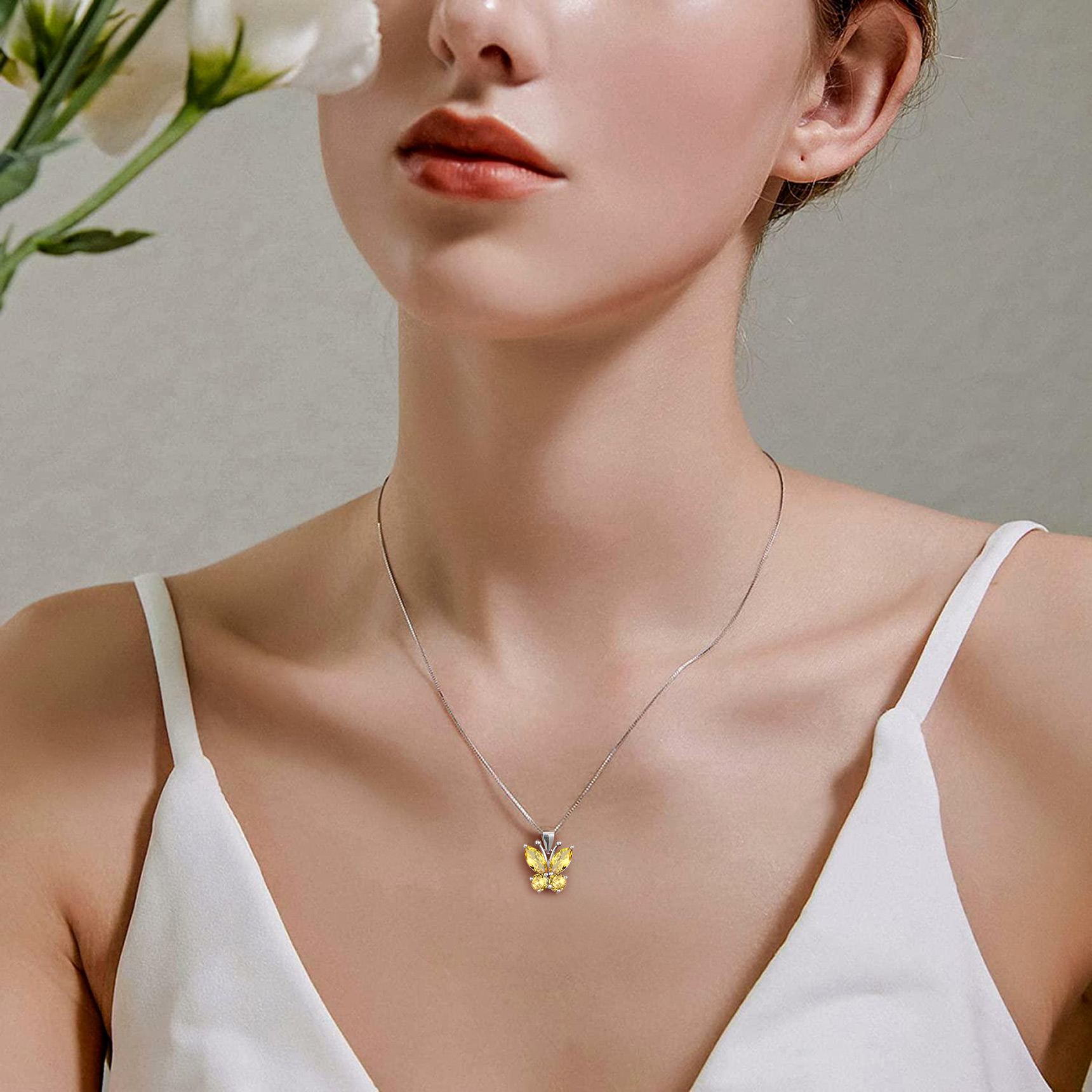 Bestyle Butterfly Pendant Necklace Women Sterling Silver